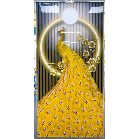 Abstract golden Peacock Crystal Porcelain decorative wall painting LED