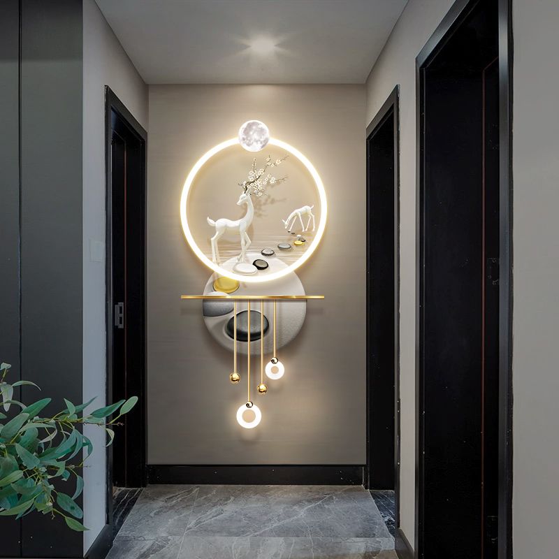 Abstract scene white deer decoration wall art hanging lamp LED