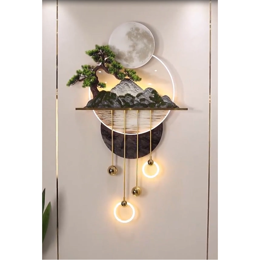 Abstract scene 3d tree decoration wall art hanging lamp LED