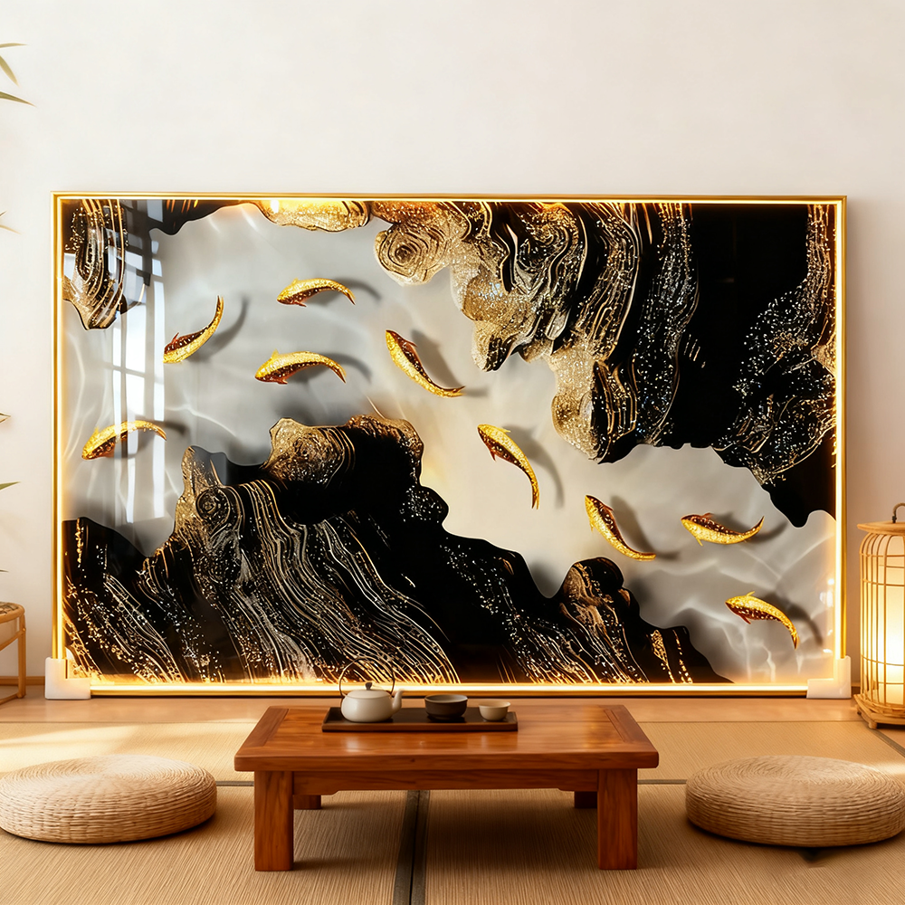 Livingroom Abstract landscape fish Crystal Porcelain wallart painting mordant