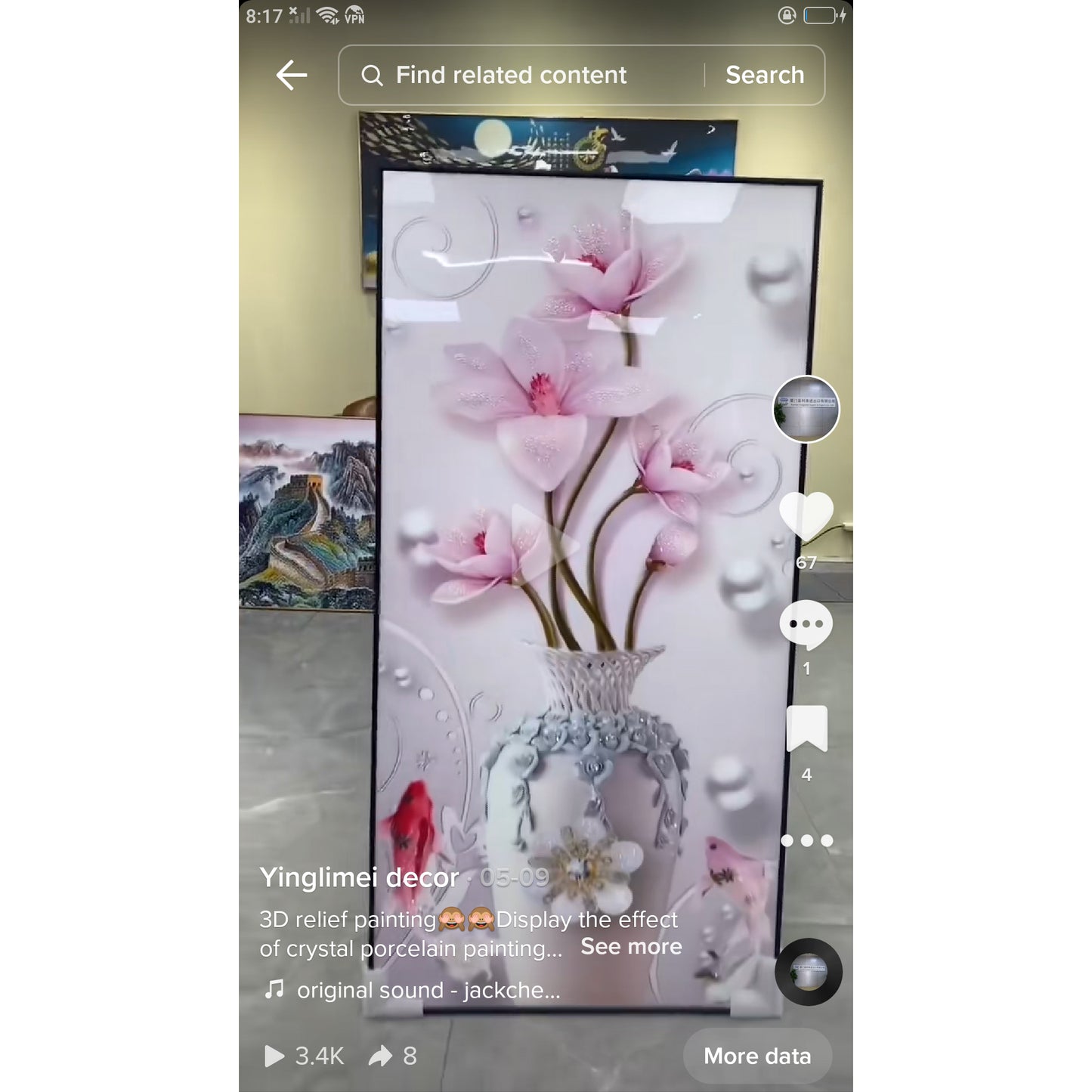 Exquisite Flowers Living room Crystal Porcelain Wall Painting Art