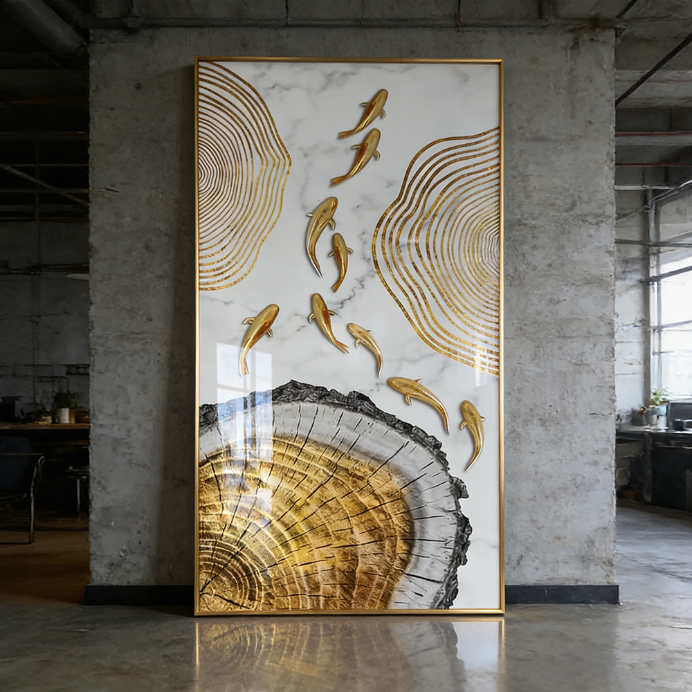 Geometry Fish School Landscape Crystal Porcelain Painting Decorative art LED