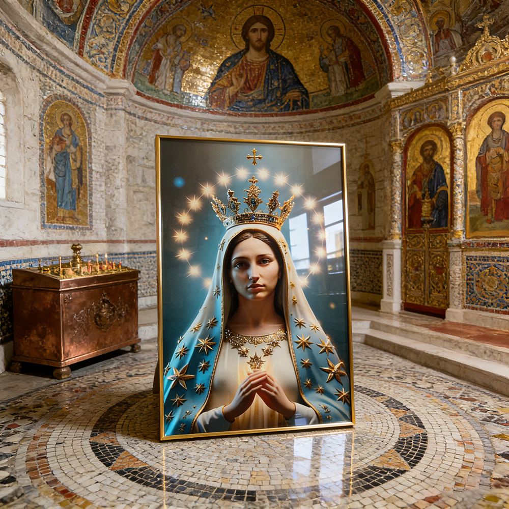 Luxurious statue of the goddess Maria crystal porcelain painting wall Decorative art LED