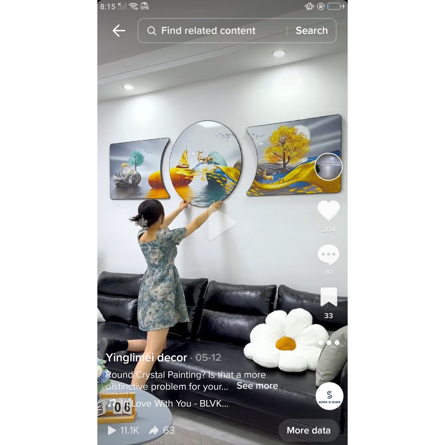 Circle 3in1 Abstract Landscapee Crystal Porcelain Decorative art wall Painting