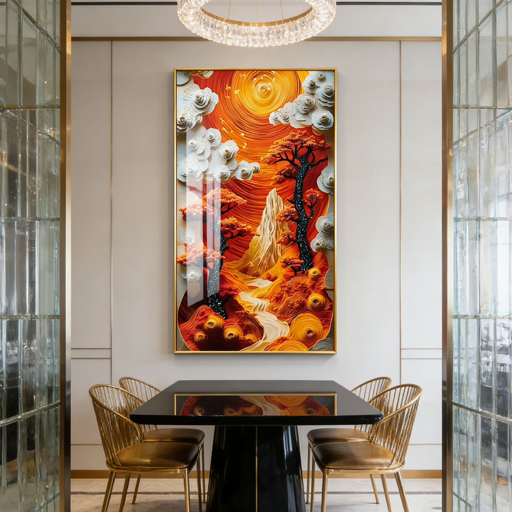 Abstract Red Leaf Landscape LED wallart Crystal Porcelain decorative painting