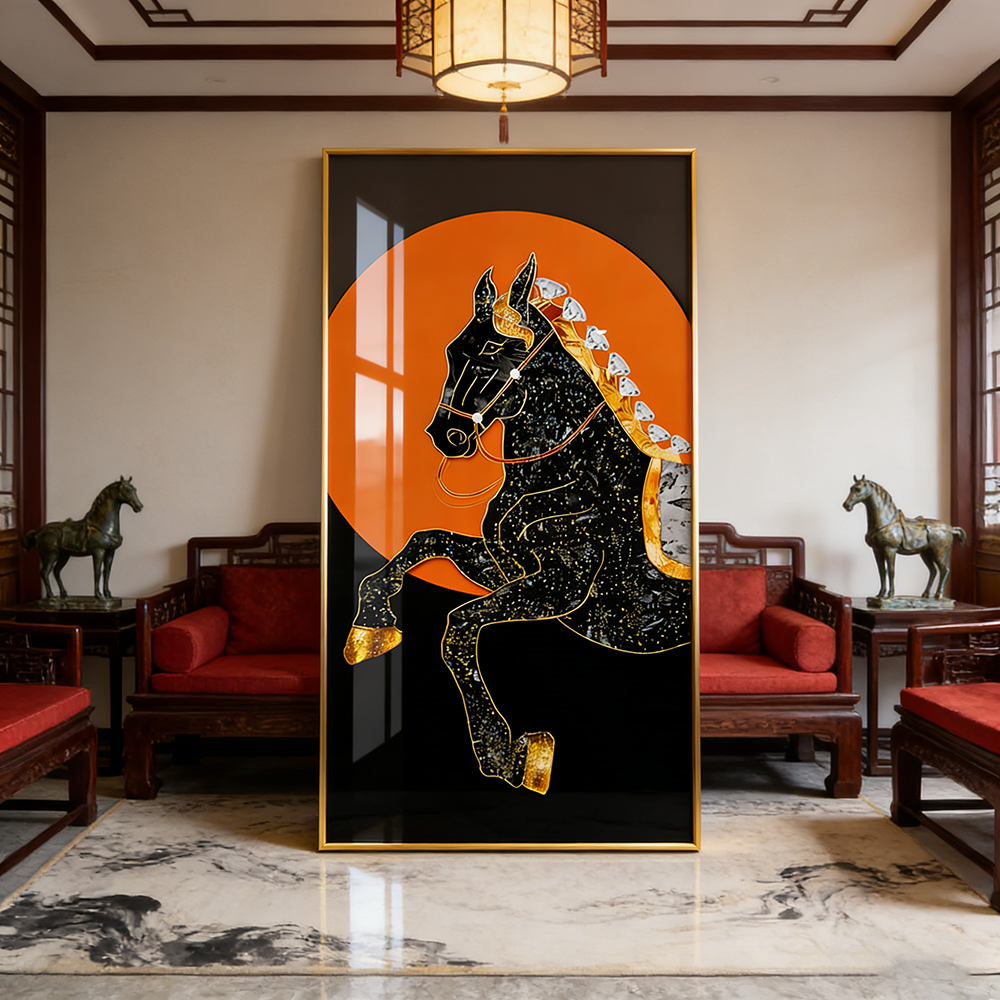 Exquisite Horse Animal Crystal Porcelain Painting Decorative beautiful wallart LED
