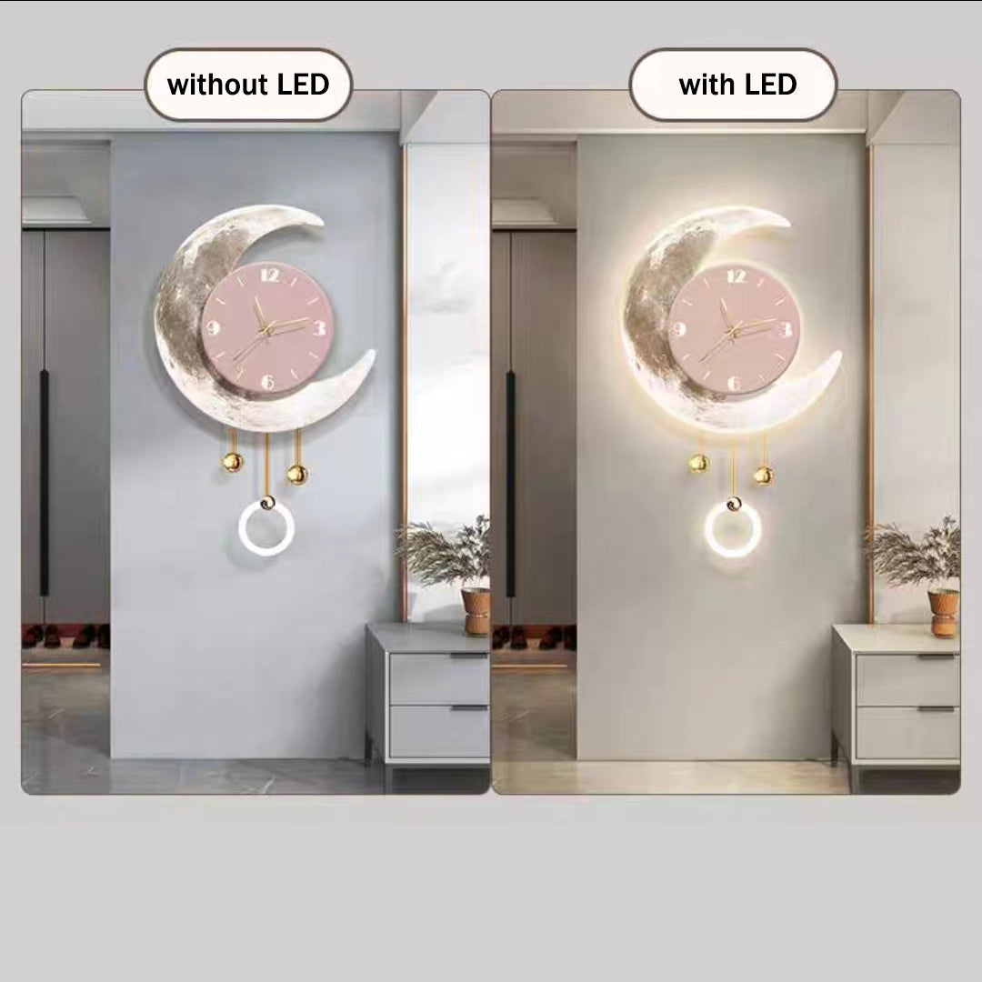 Crescent Moon pattern decoration wall hanging clock LED