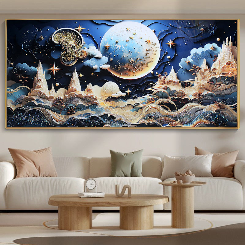 Advanced Abstract Moon Night Scene wall Crystal Porcelain Painting Decorative art