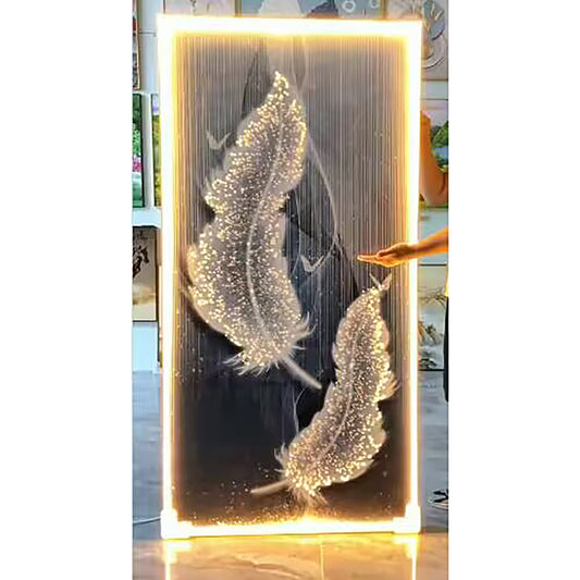 White Feather Crystal Porcelain wall Decorative Painting art LED light