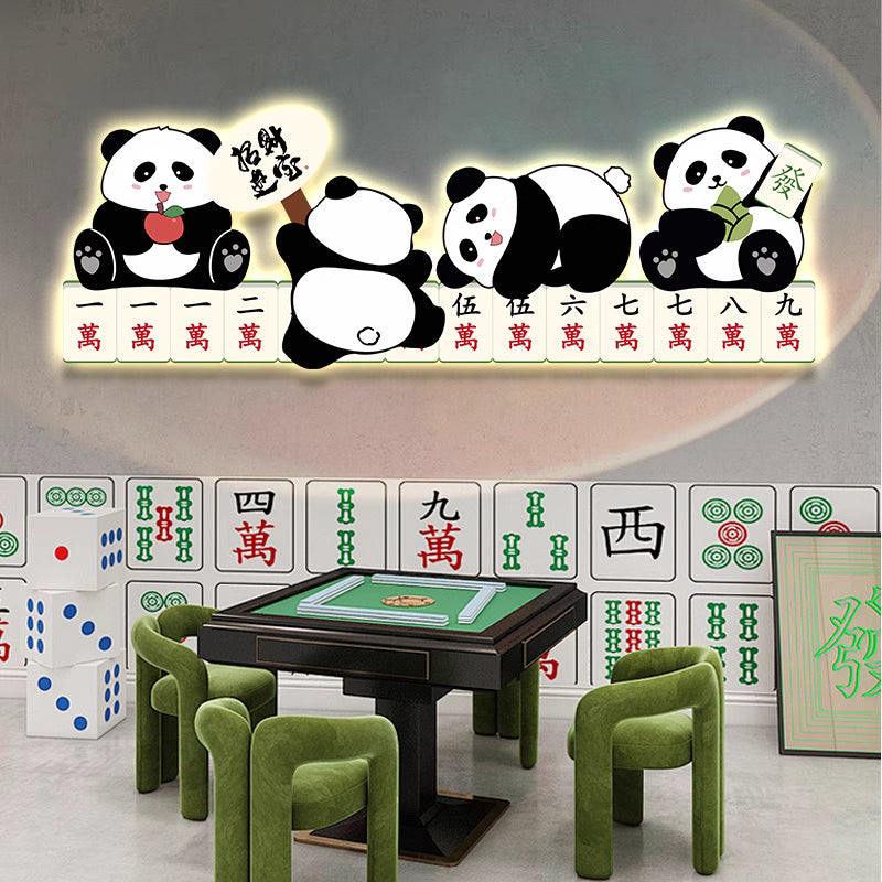 Abstract panda 3D Green plants decorative murals hanging LED
