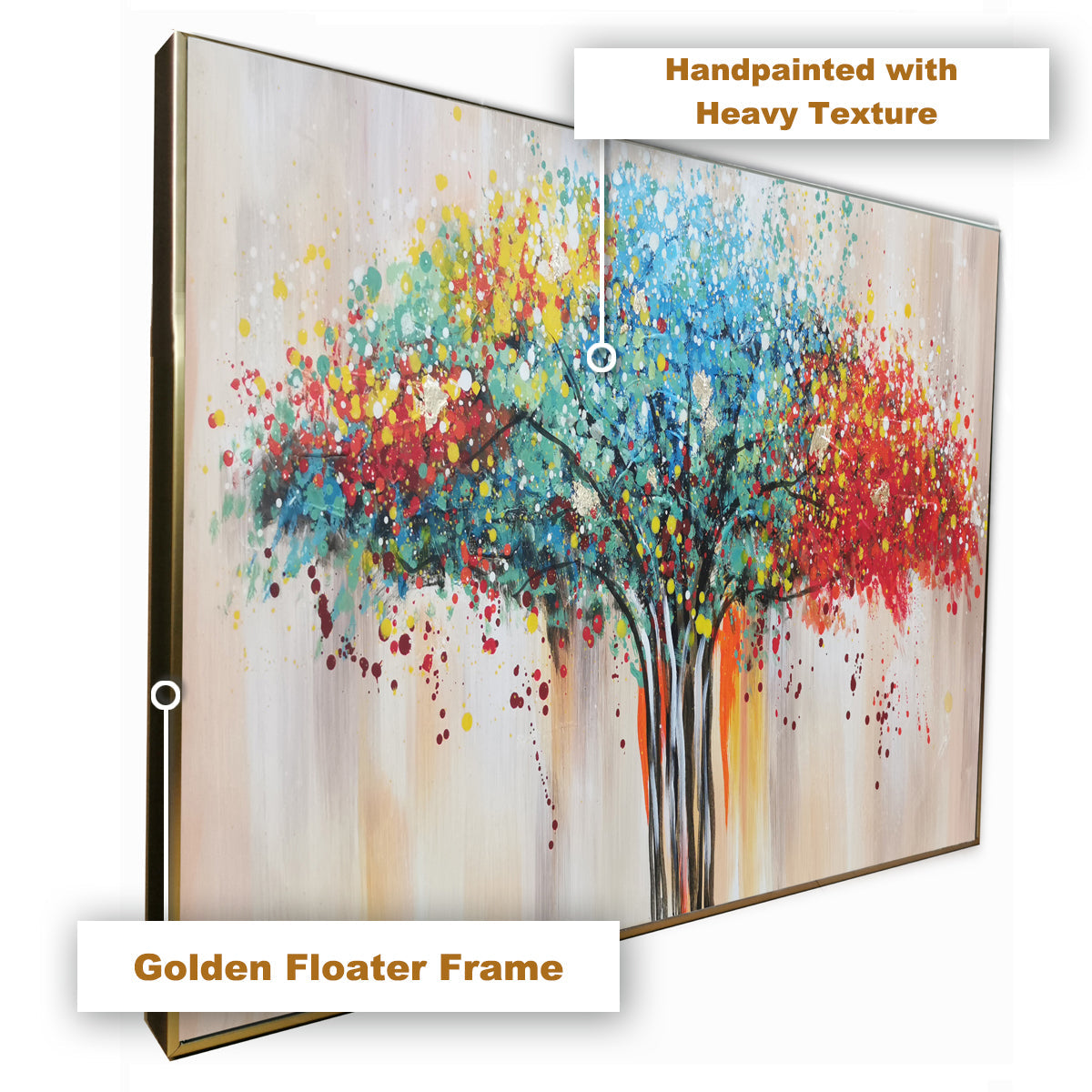 Colourful Graphic Tree Hand Wall Painting For Home (Comes With an Outer Floater Frame) (56 x 28 Inches)