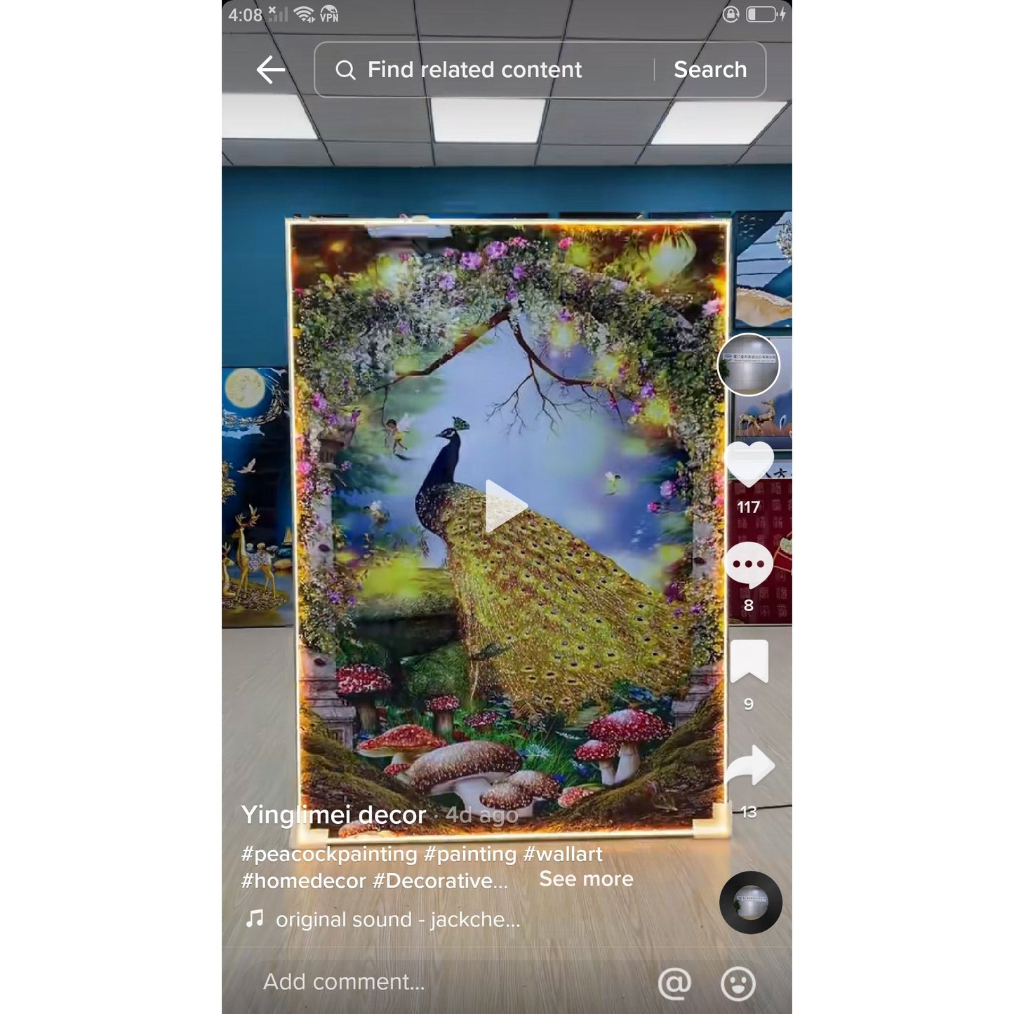 Auspicious Peacock Crystal Porcelain Wall paintingart painting