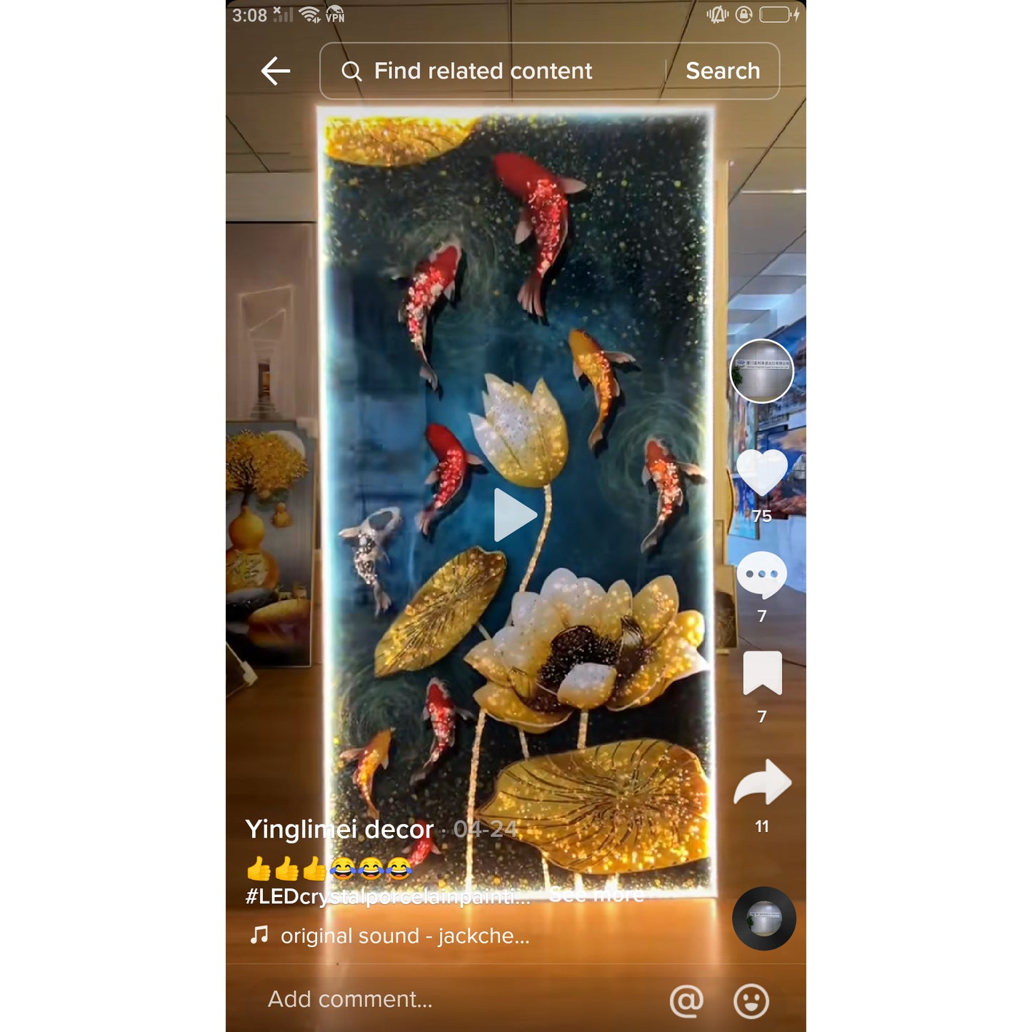 Lucky Fish Crystal Porcelain beautiful Painting Decorative Paintingart.