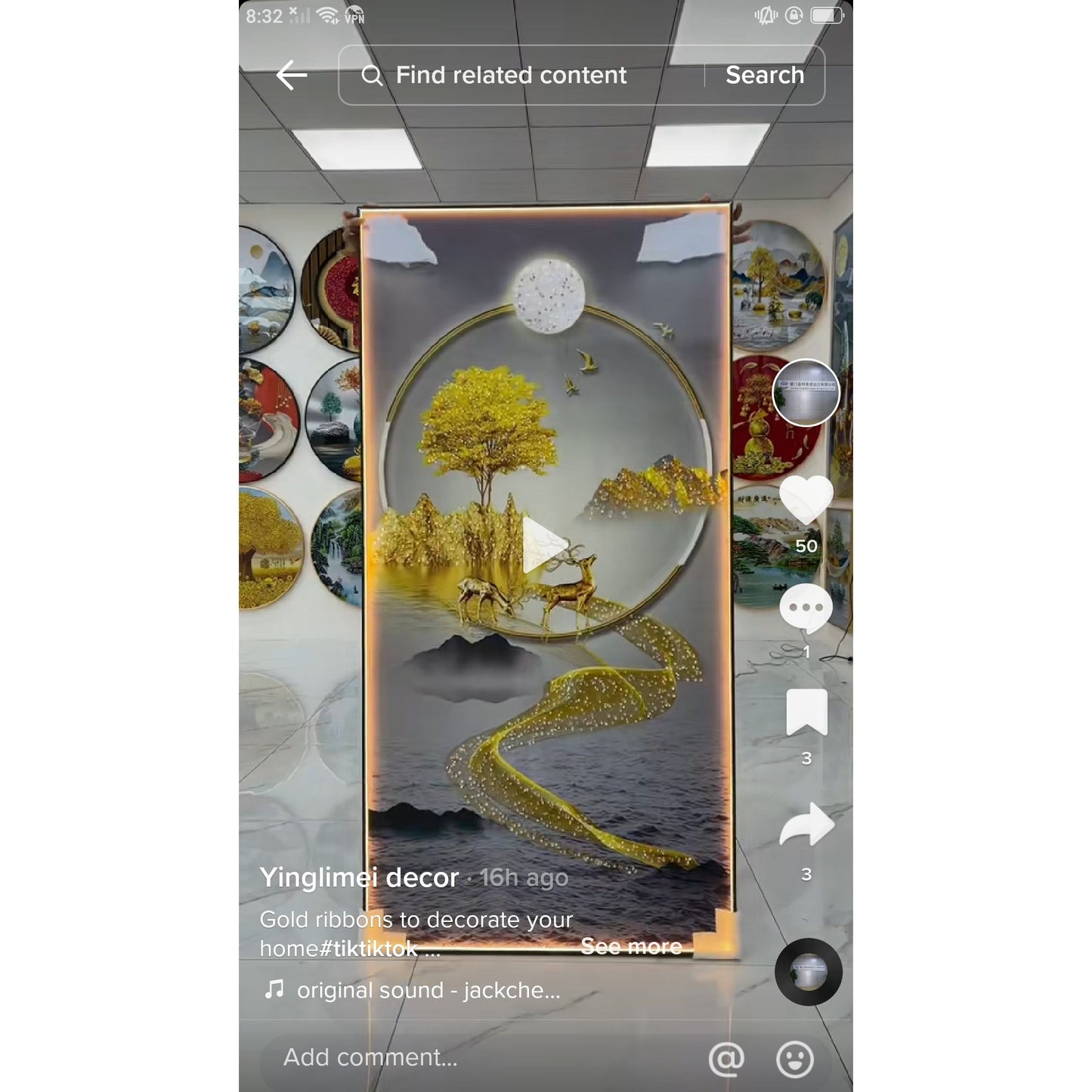 Abstract golden deer Crystal Porcelain Livingroom painting wall art