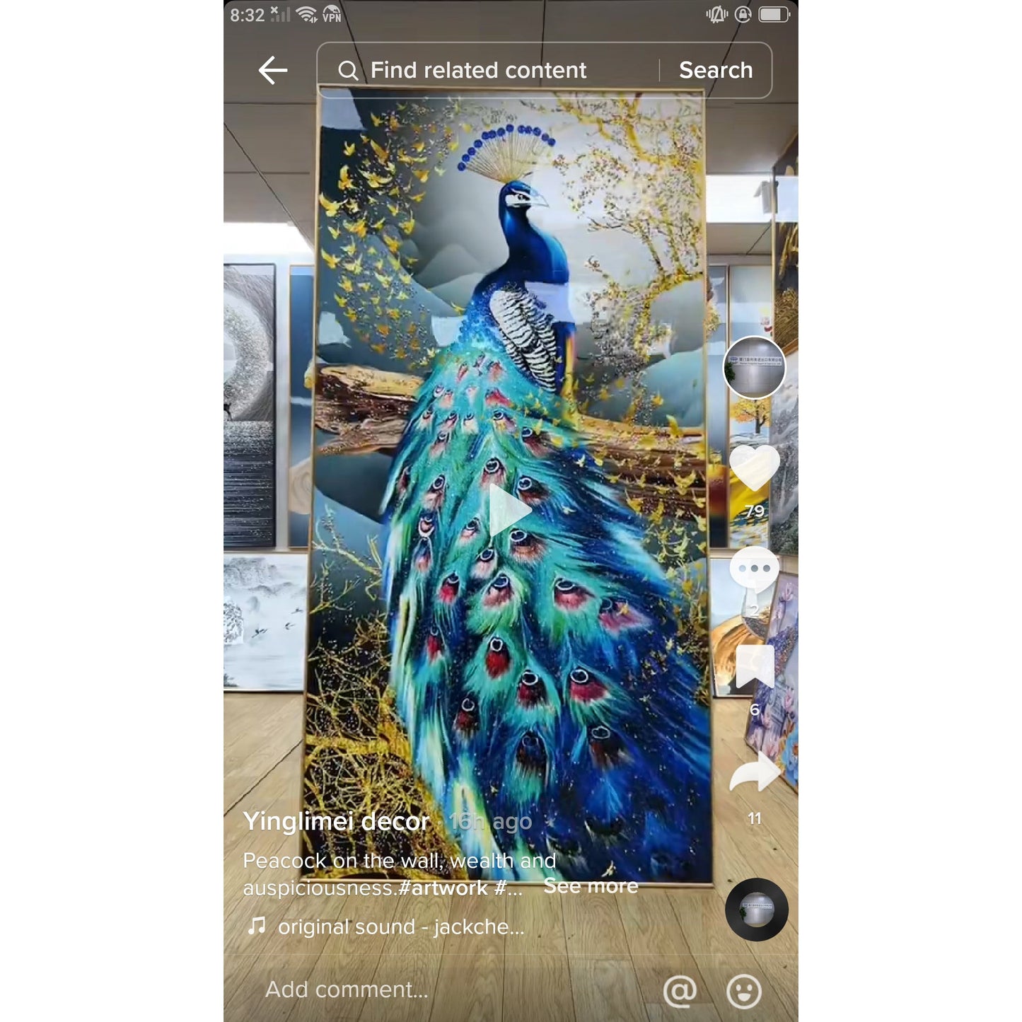 Auspicious Peacock Crystal Porcelain decorative Wall painting art