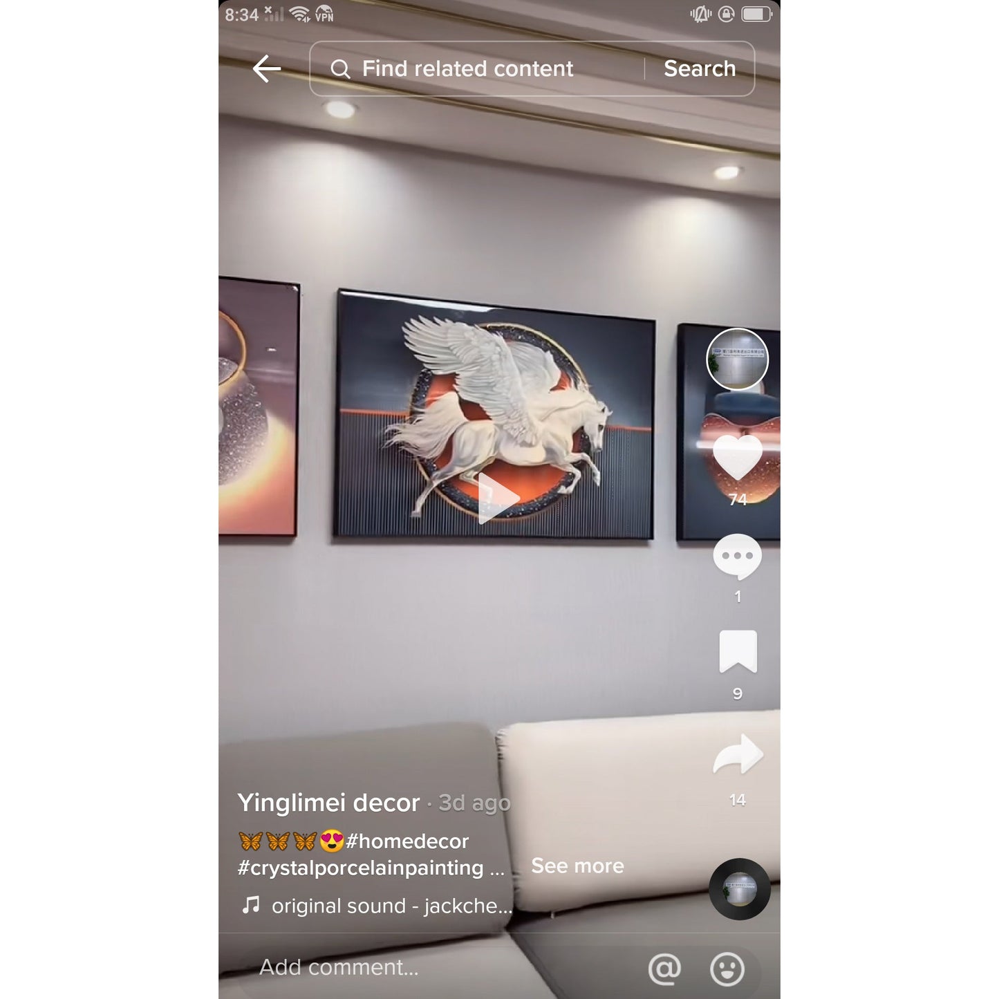 3 in 1 Fashion Nordic crystal porcelain wall painting