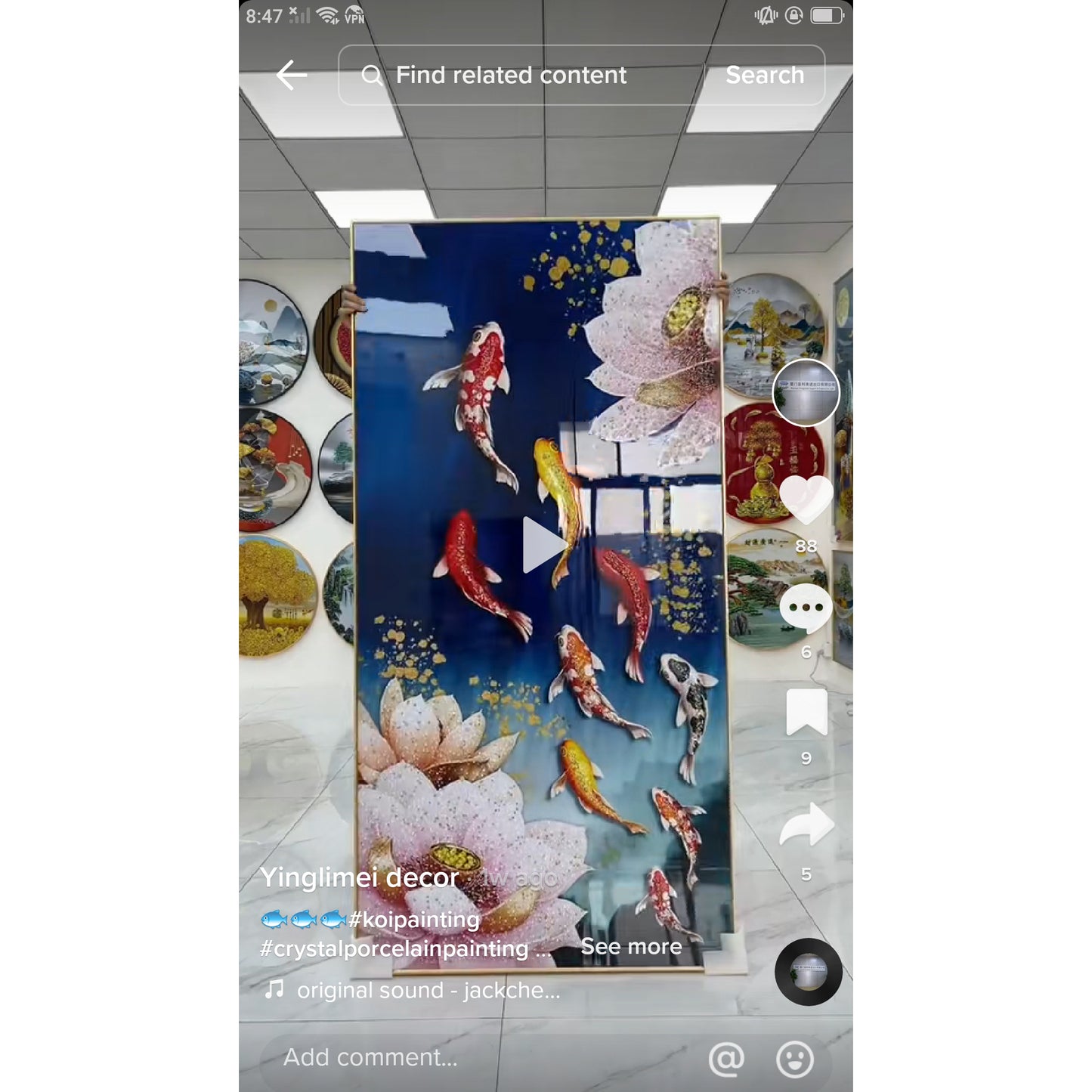 Lucky Fish Crystal Porcelain beautiful Painting Decorative Paintingart.