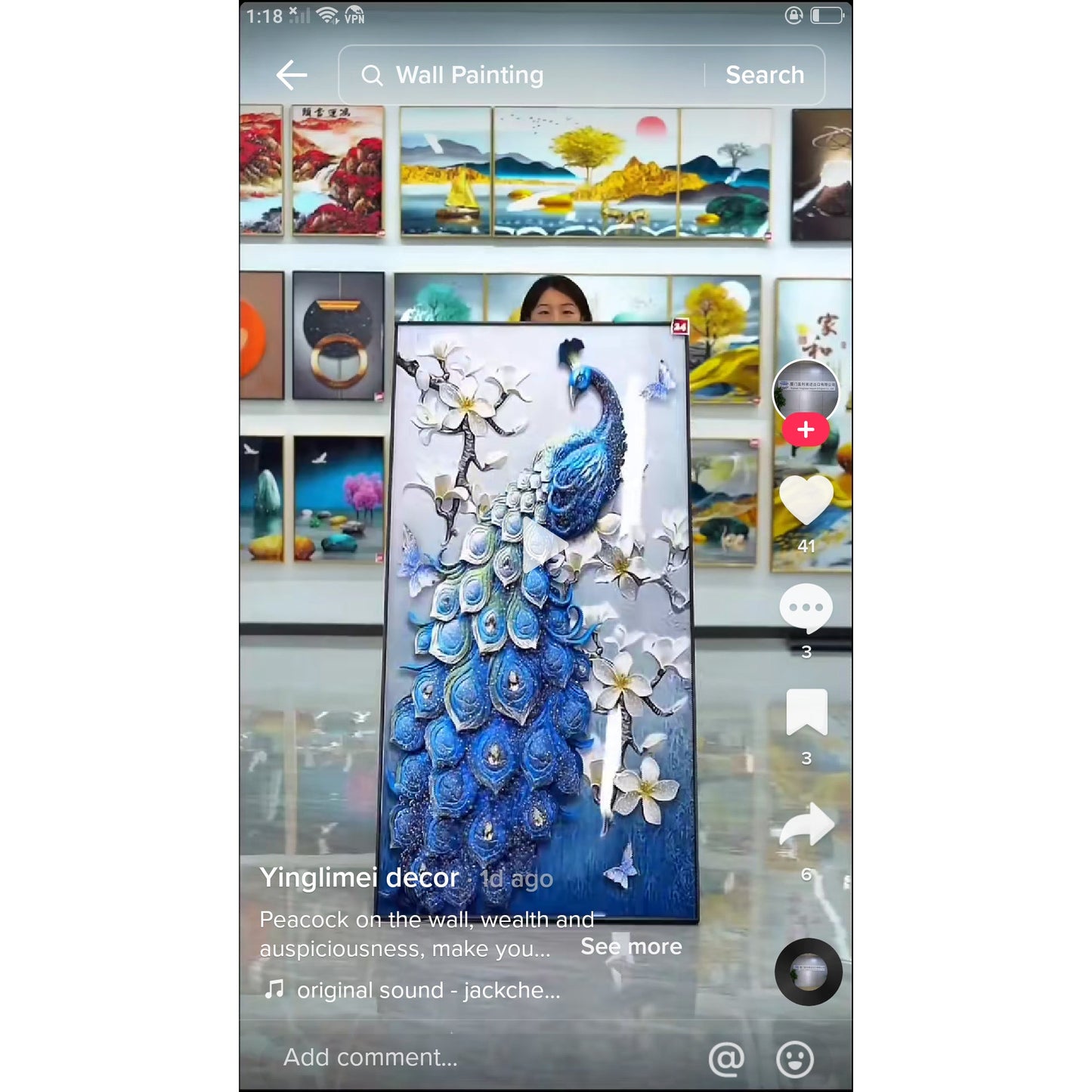 Auspicious blue Peacock art Crystal Porcelain decorative Wall painting