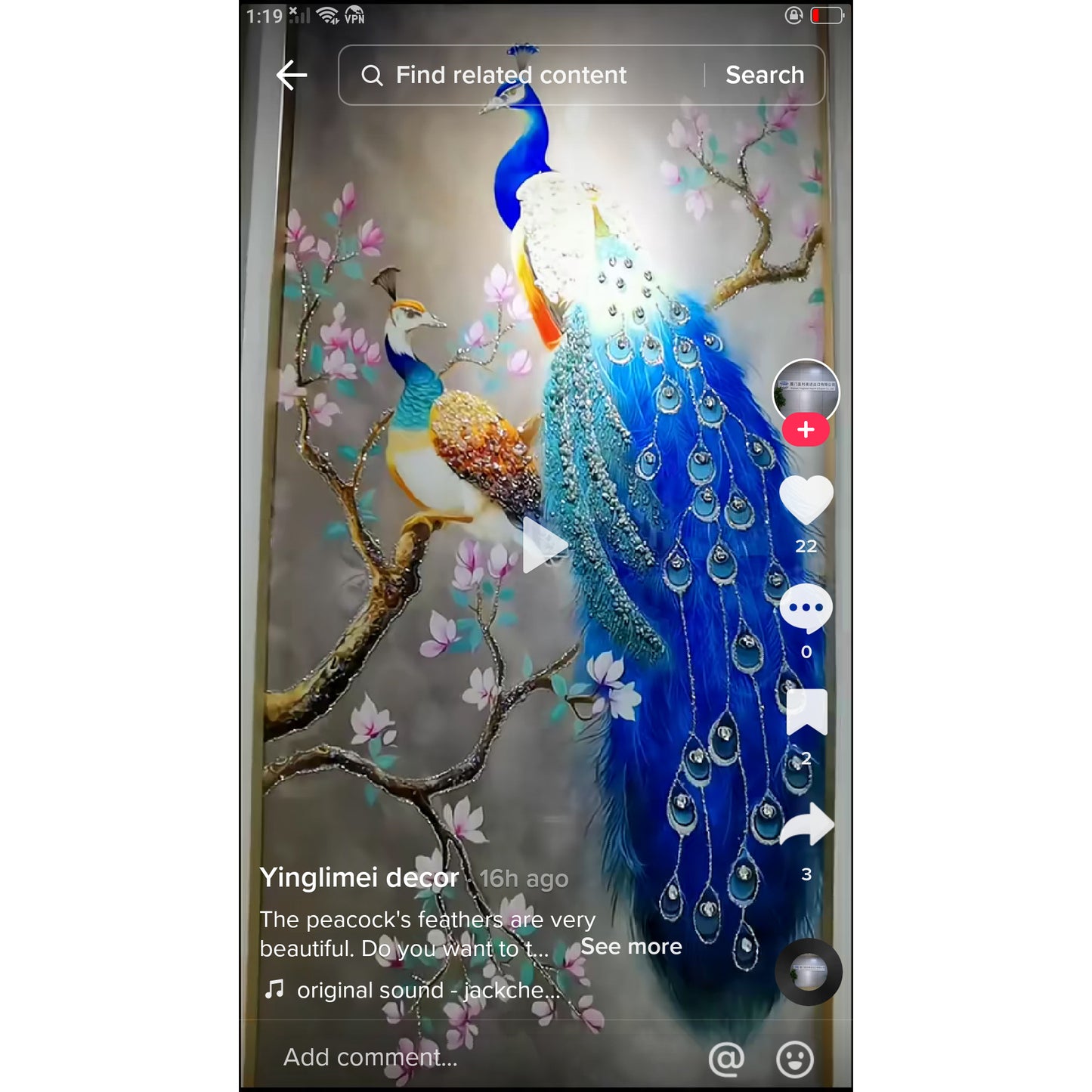 Auspicious blue Peacock Crystal Porcelain decorative Wall painting