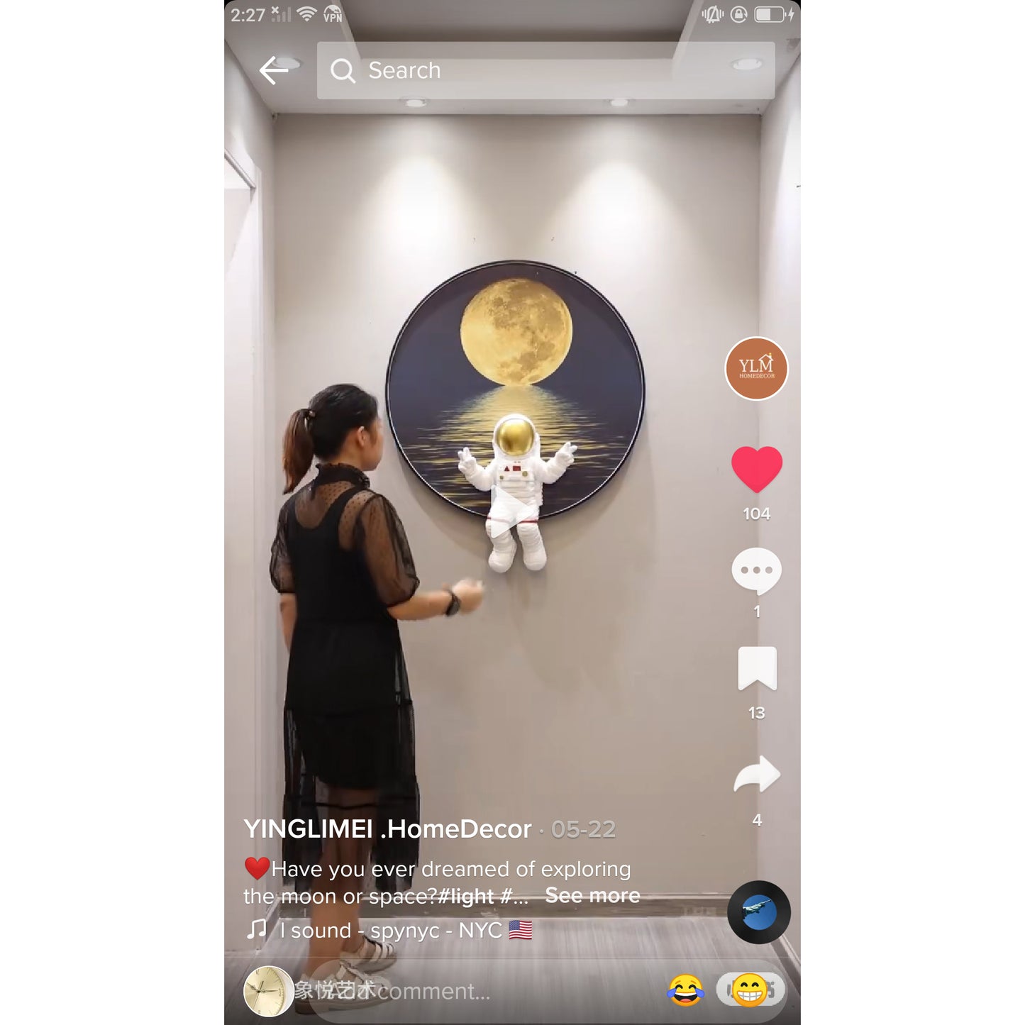 Exquisite Lunar Astronaut Series 1 decoration wall hanging lamp LED