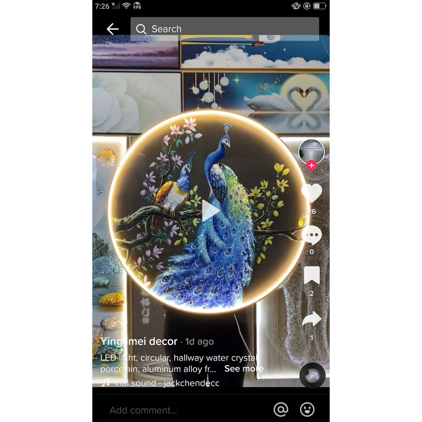 High-end round apricot leaf decorative painting peacock