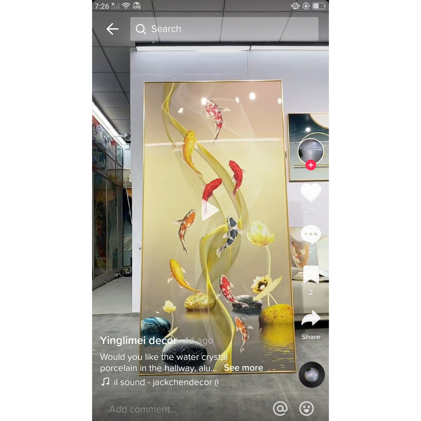 Lucky Fish Crystal Porcelain beautiful Painting Decorative Paintingart modern two
