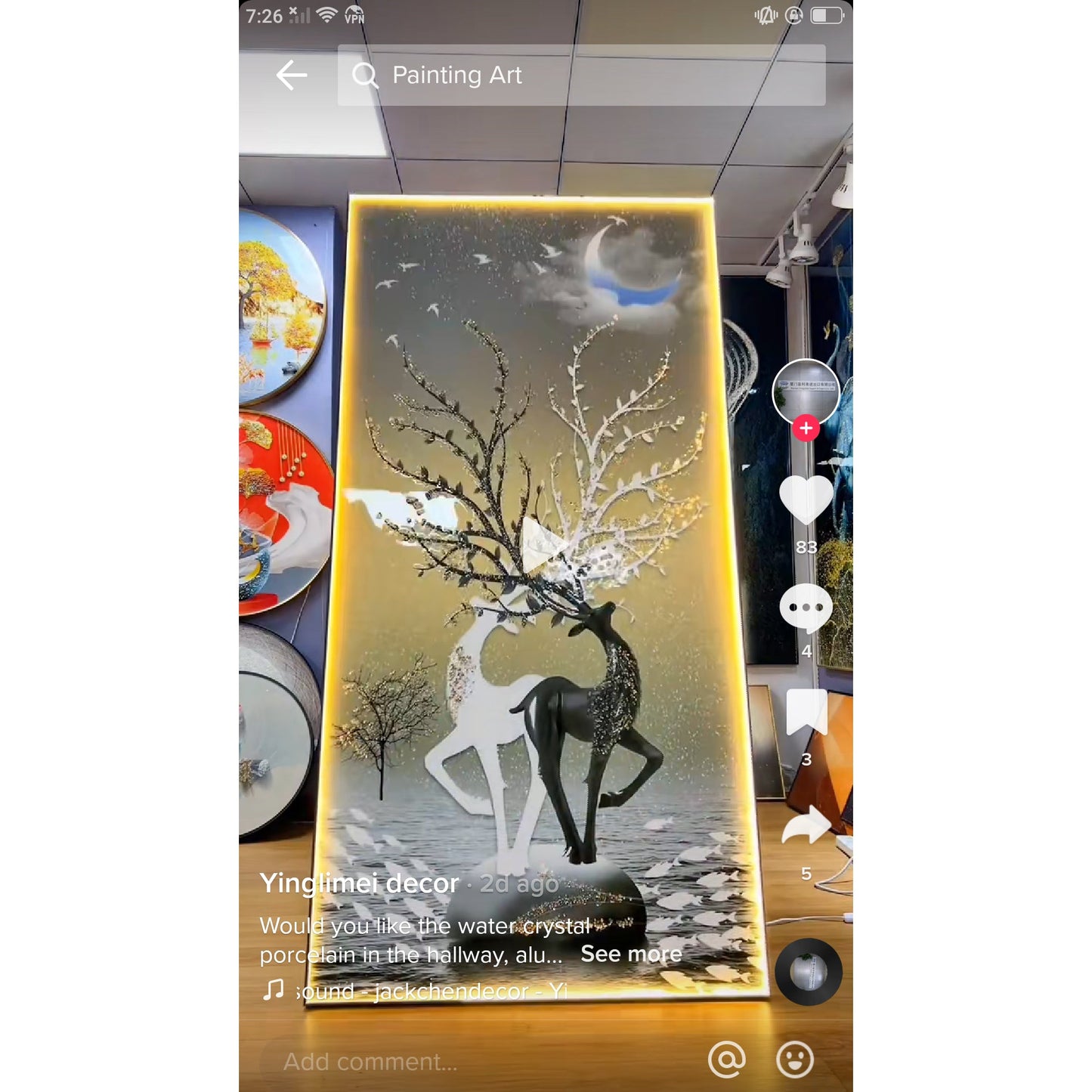 Livingroom Abstract Deer & horse Crystal Porcelain wall painting mordant art