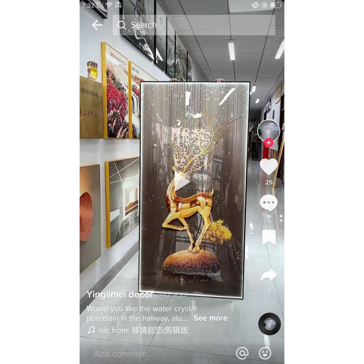 Livingroom Abstract Deer Crystal Porcelain wall painting