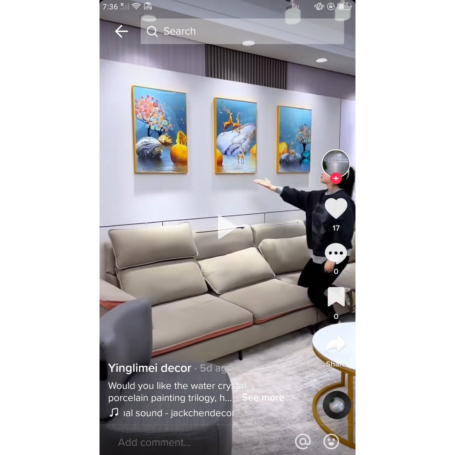 3 in 1 Fashion Abstract Landscape Homedecor Deer crystal porcelain wall painting