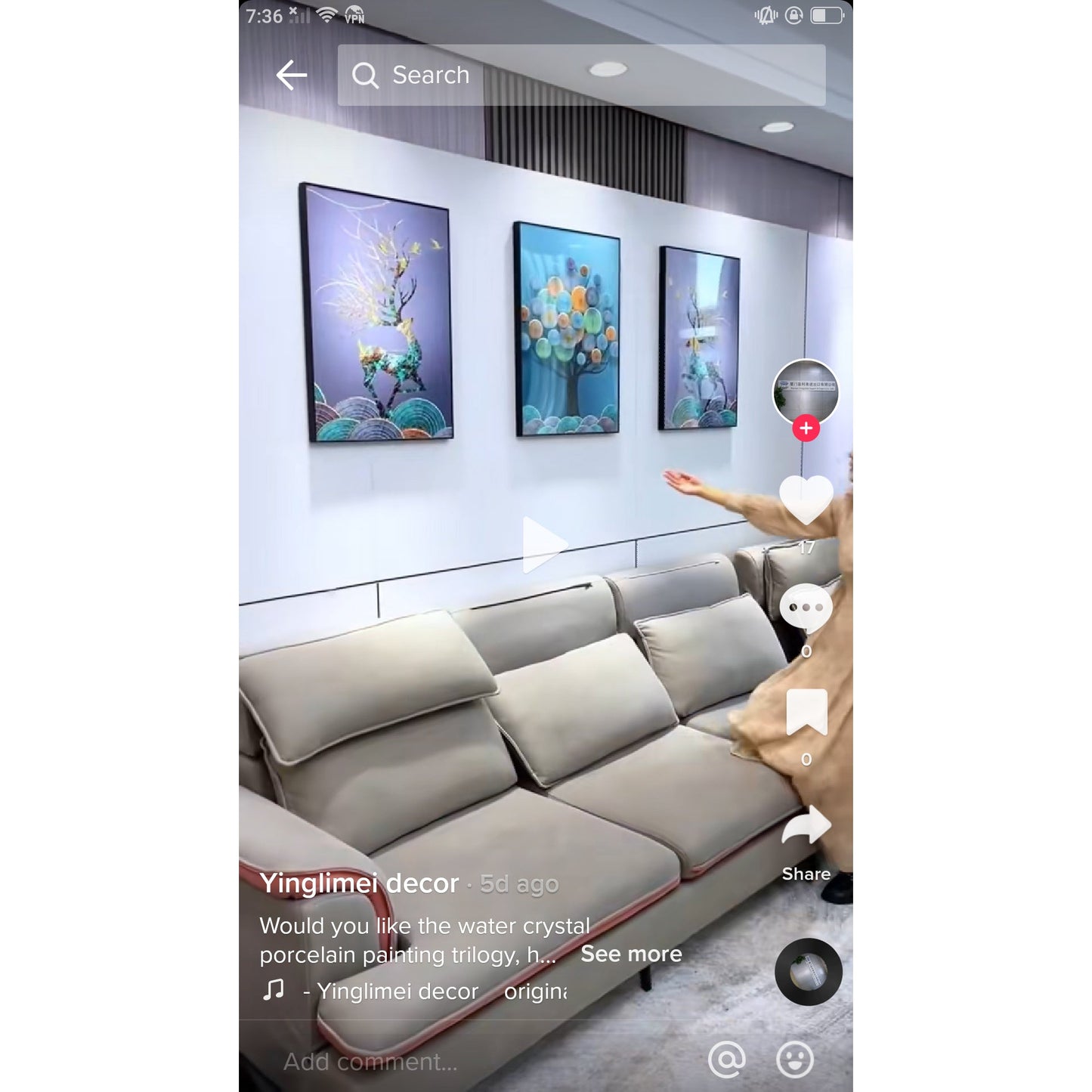 3 in 1 Fashion Abstract Landscape elephant crystal porcelain wall painting