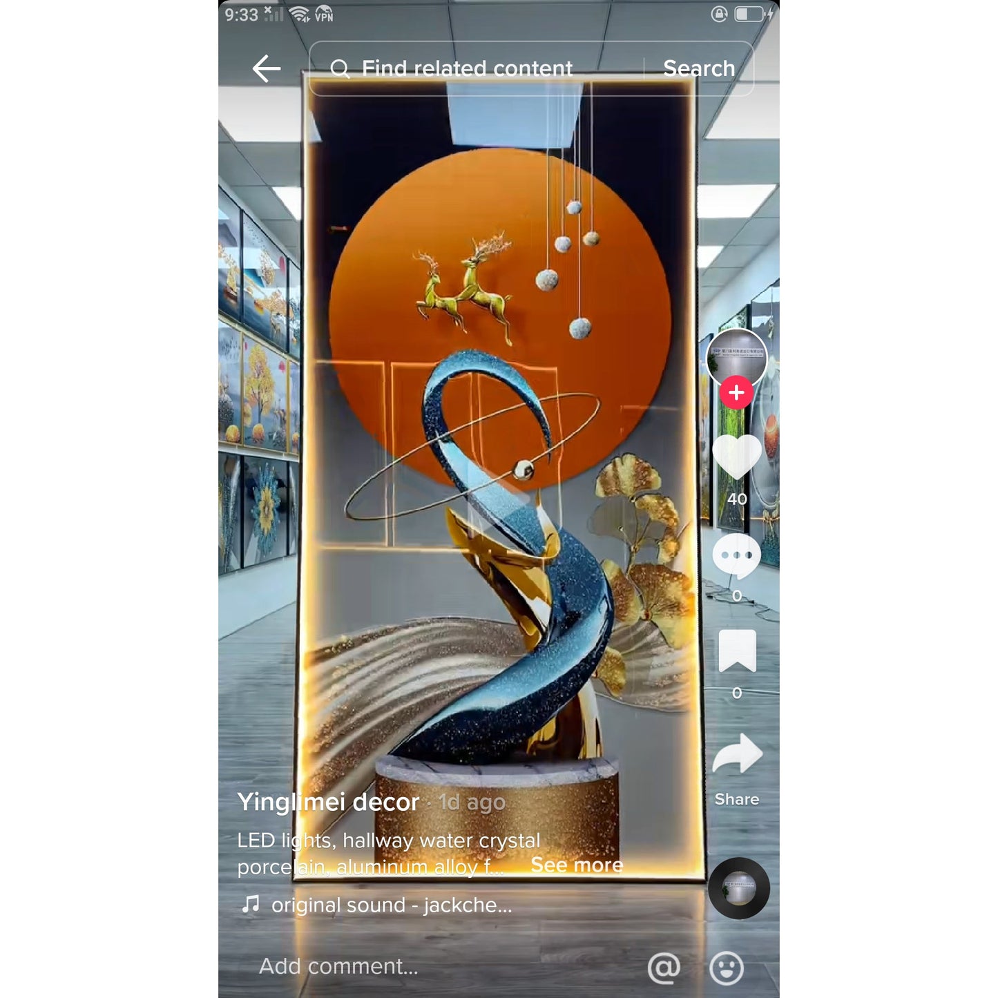 Abstract Graphical Golden Deers Crystal Porcelain decorative painting