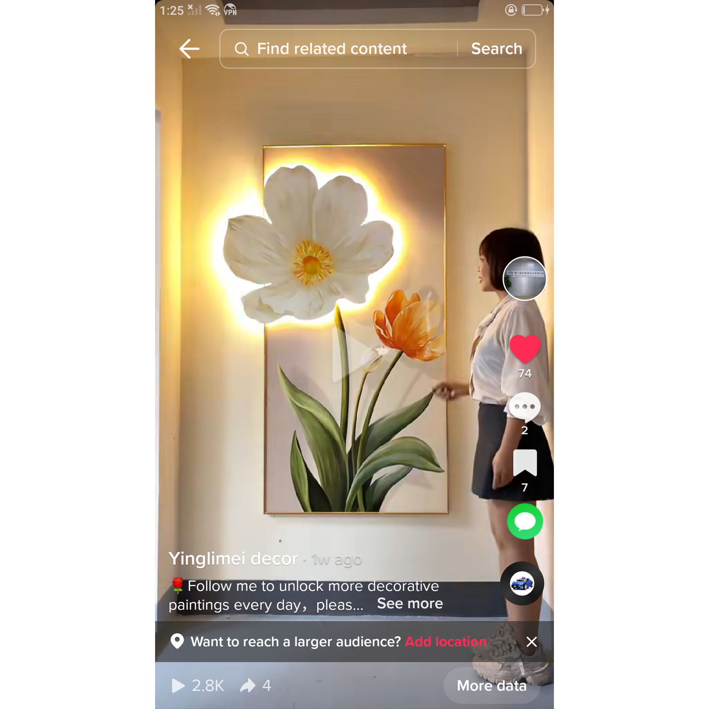 Flowers decoration wall art hanging lamp LED