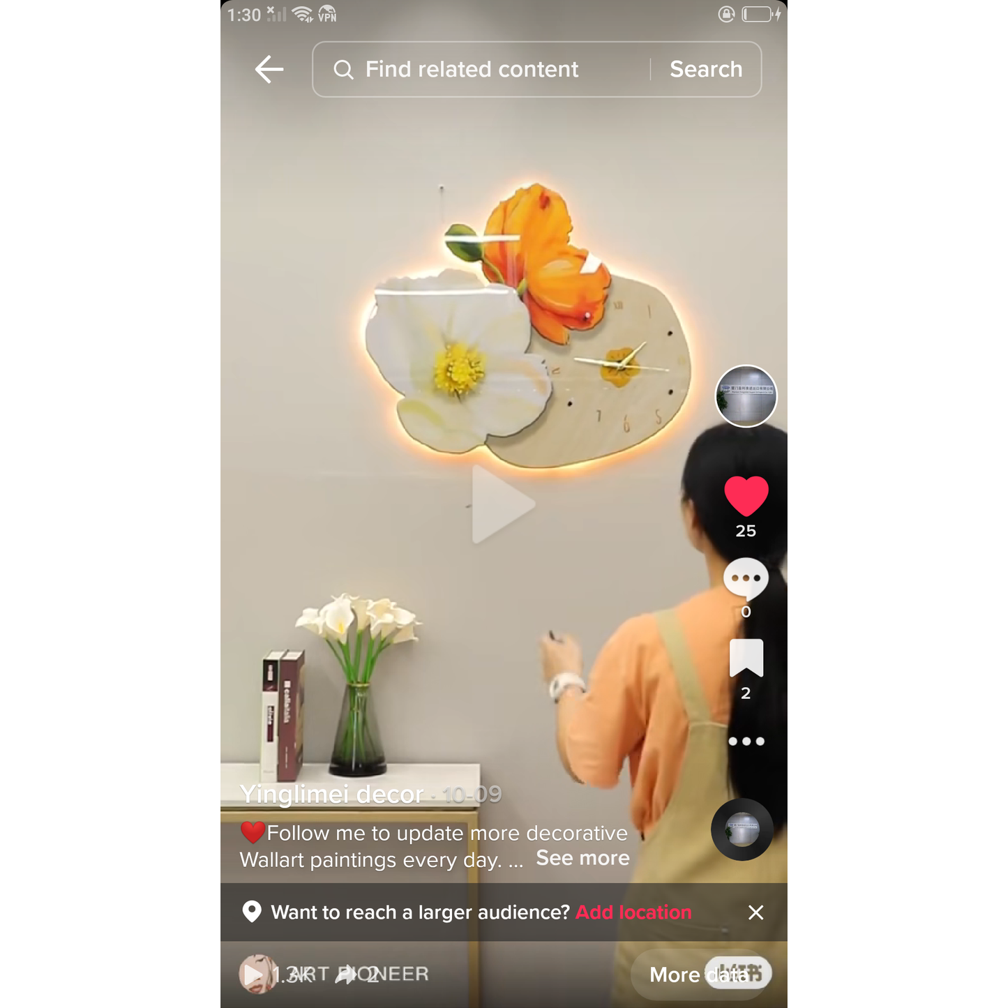 Flower wall clock decoration art lamp LED