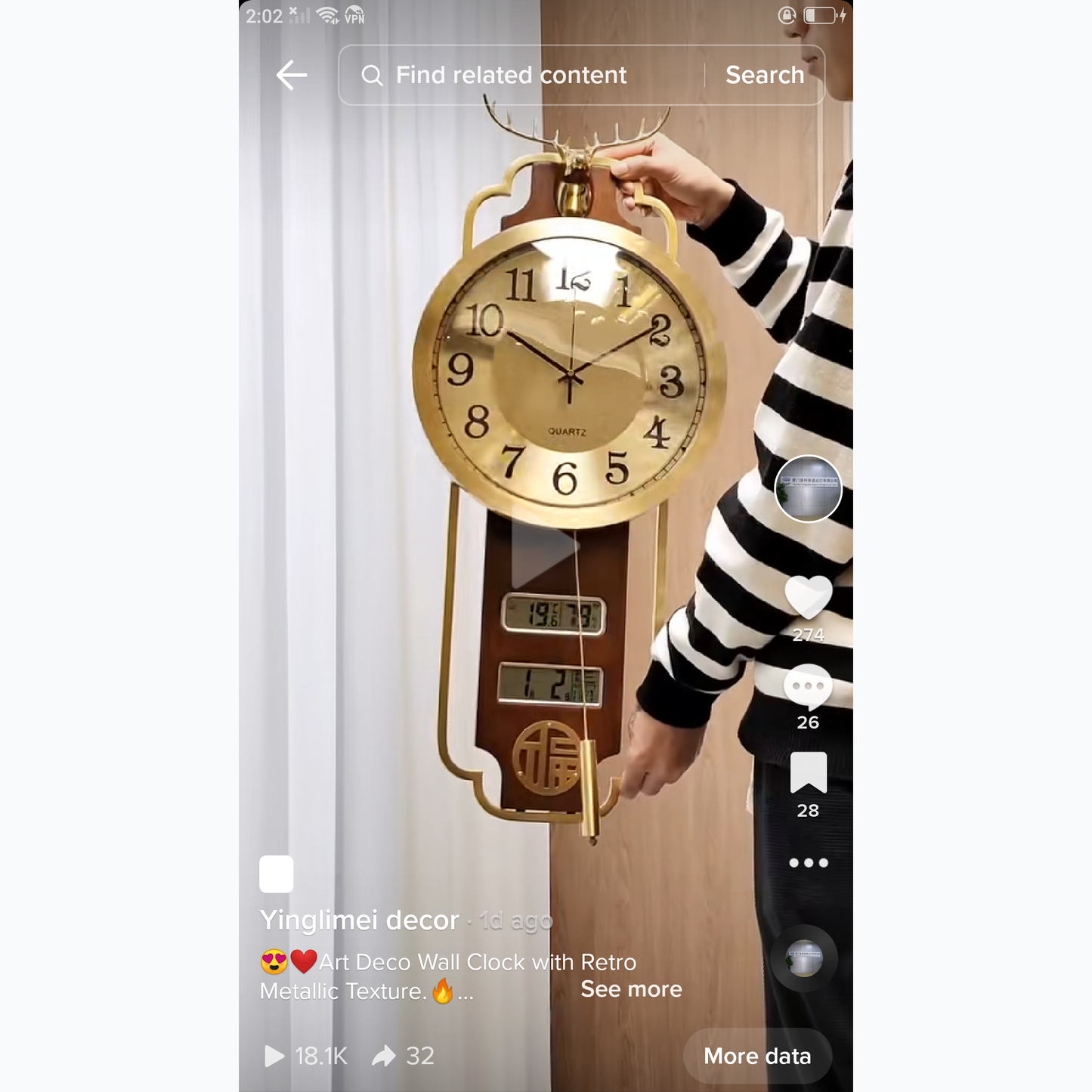 Copper Art Fashion deer Wall Clock