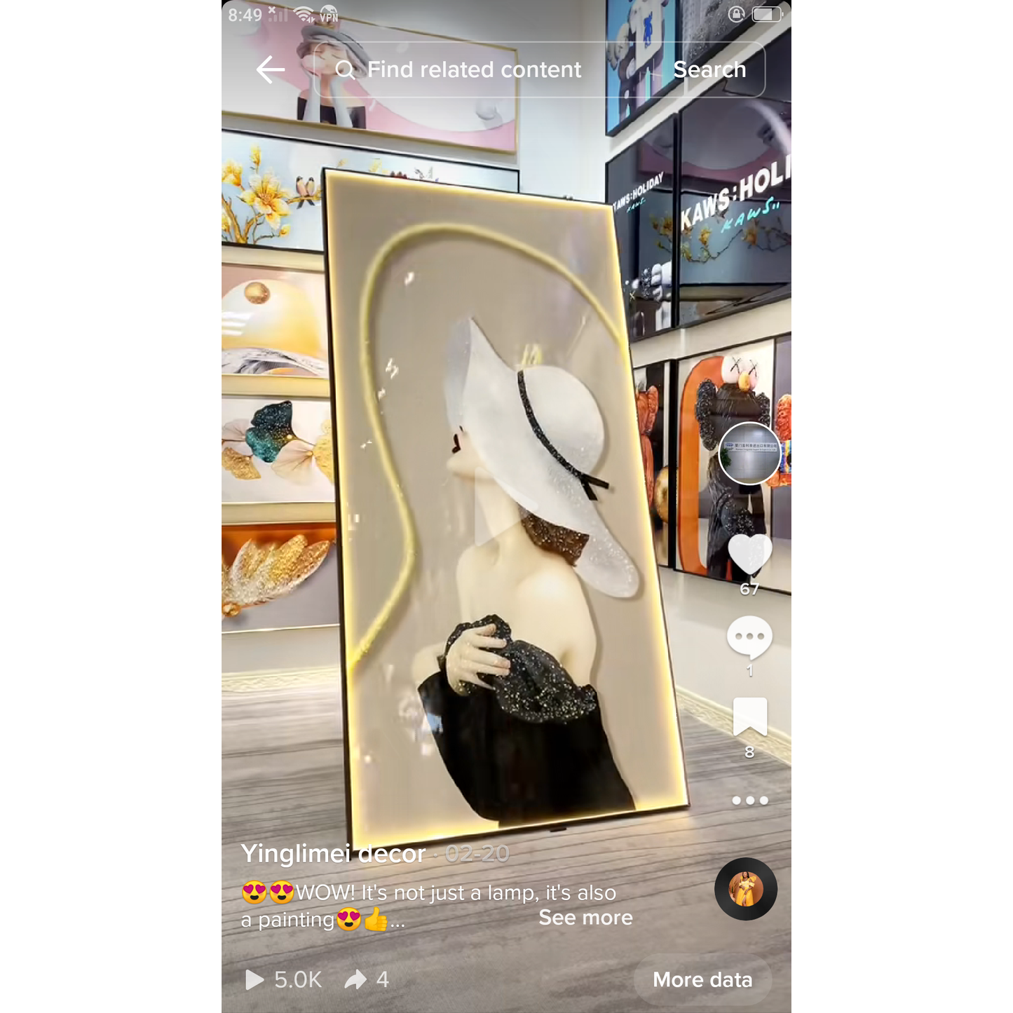 Fashion Girl's hat Crystal Porcelain Wall Decorative Painting lamp
