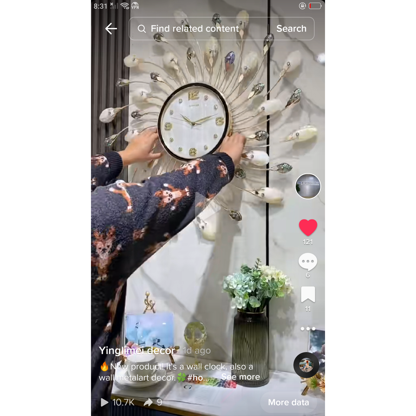 Sunlight styling decoration wall hanging metalart clock