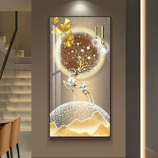 Abstract Golden Deer Crystal Porcelain livingroom wall painting