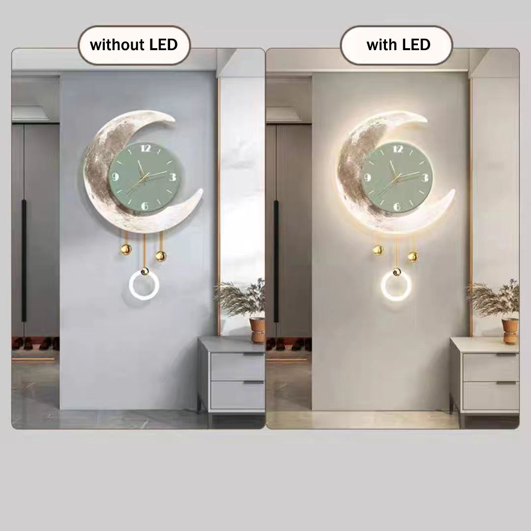Crescent Moon pattern decoration wall hanging clock LED