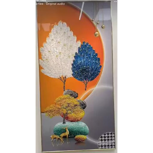 Abstract leaf Golden Deers Crystal Porcelain decorative painting