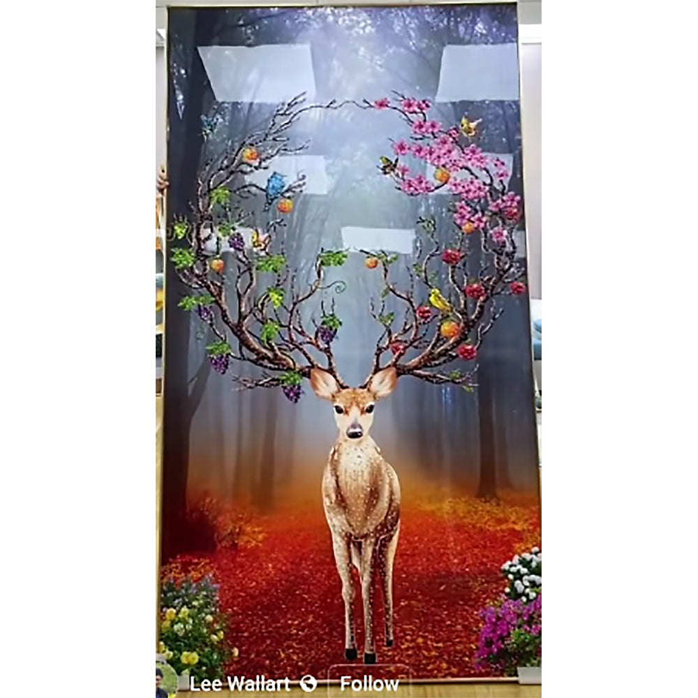 Abstract red tree Deer in Crystal Porcelain Decorative Wall painting LED