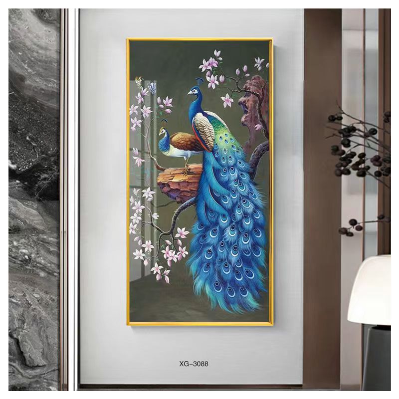 Auspicious Peacock Crystal Porcelain Wall Painting
