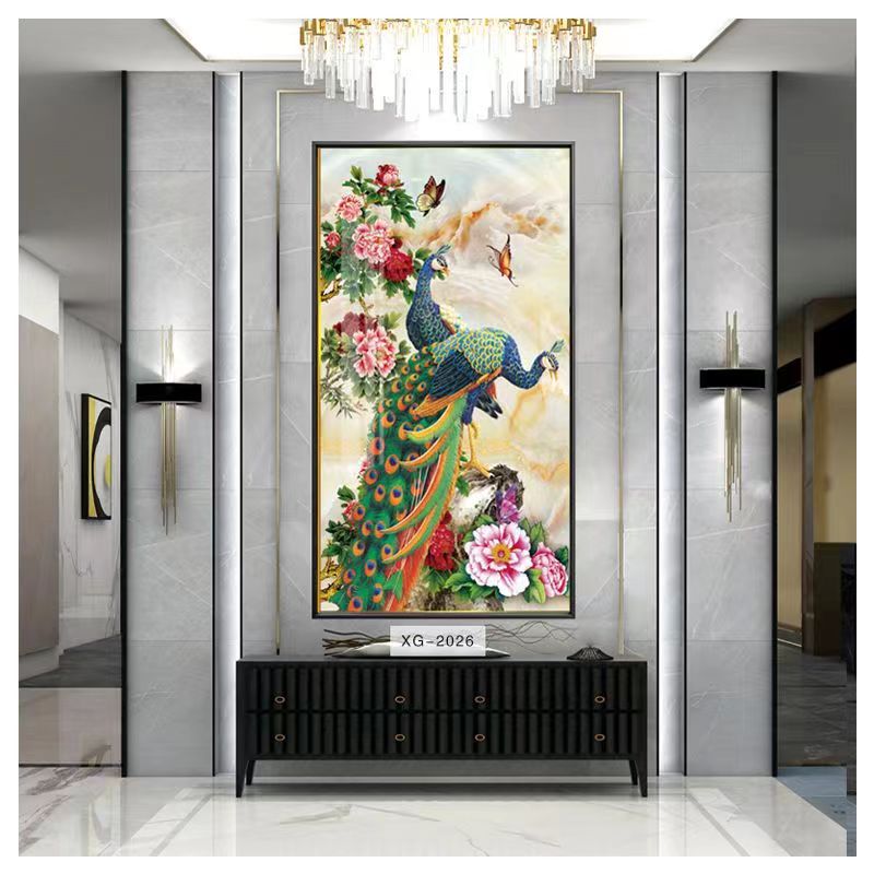 Auspicious Peacock Crystal Porcelain Wall Painting