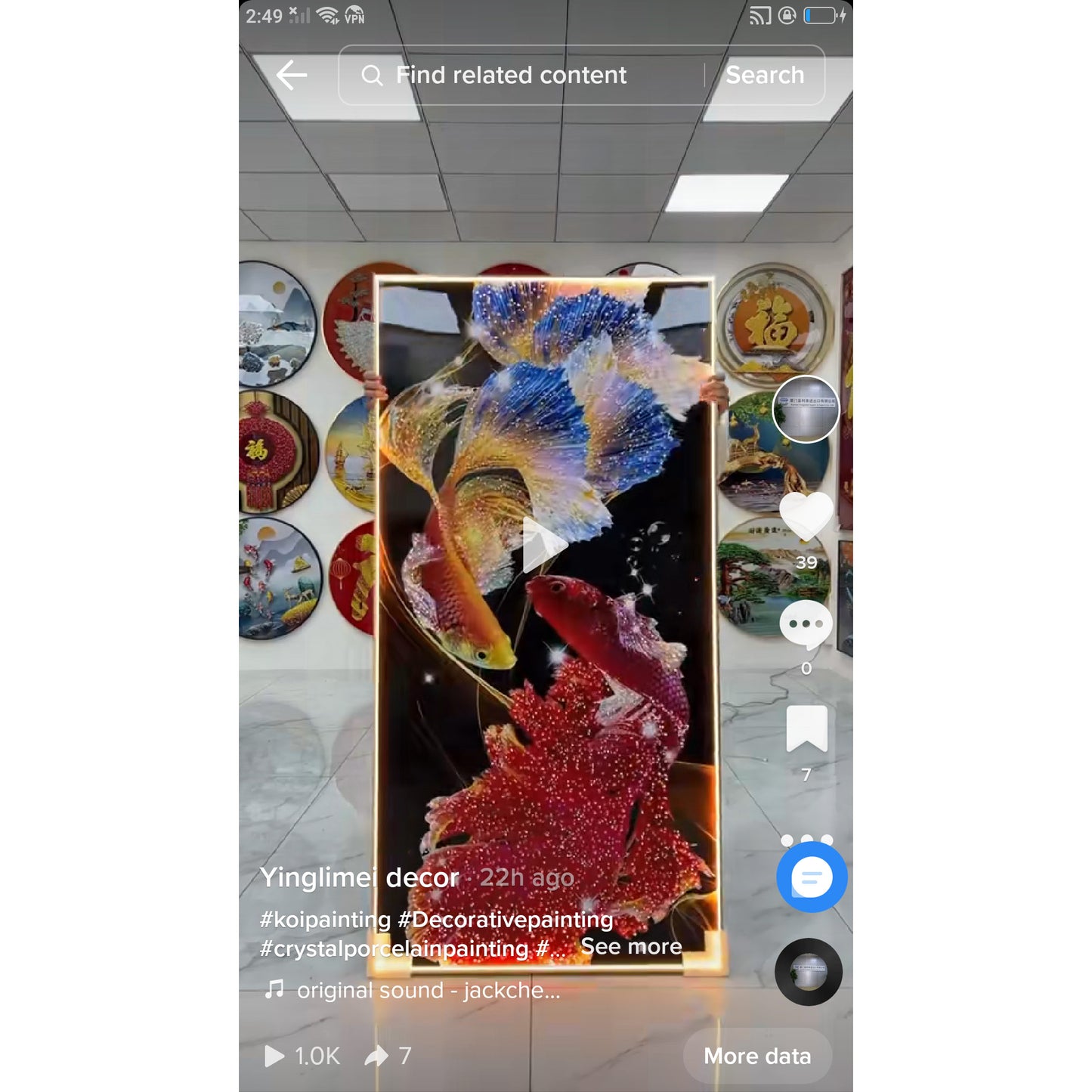 Light luxury lucky koi decorative paintingart.