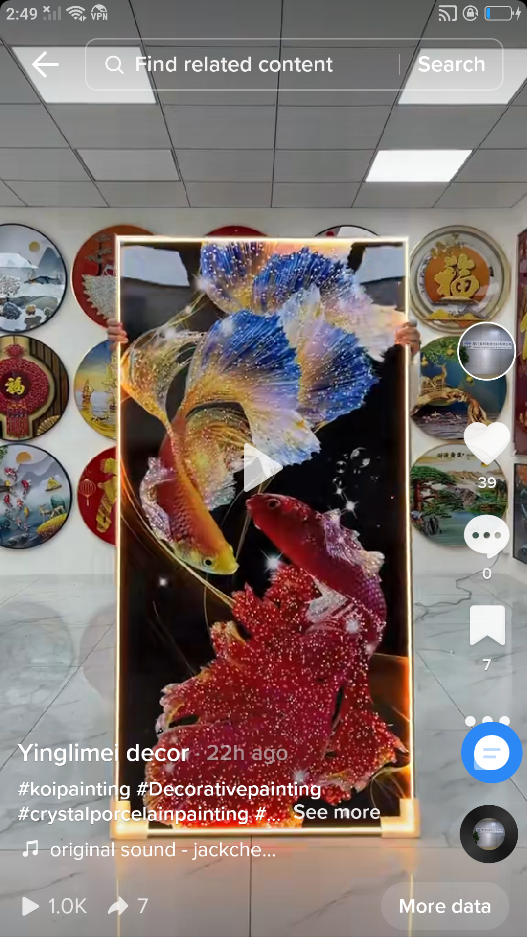 Light luxury lucky koi decorative paintingart.