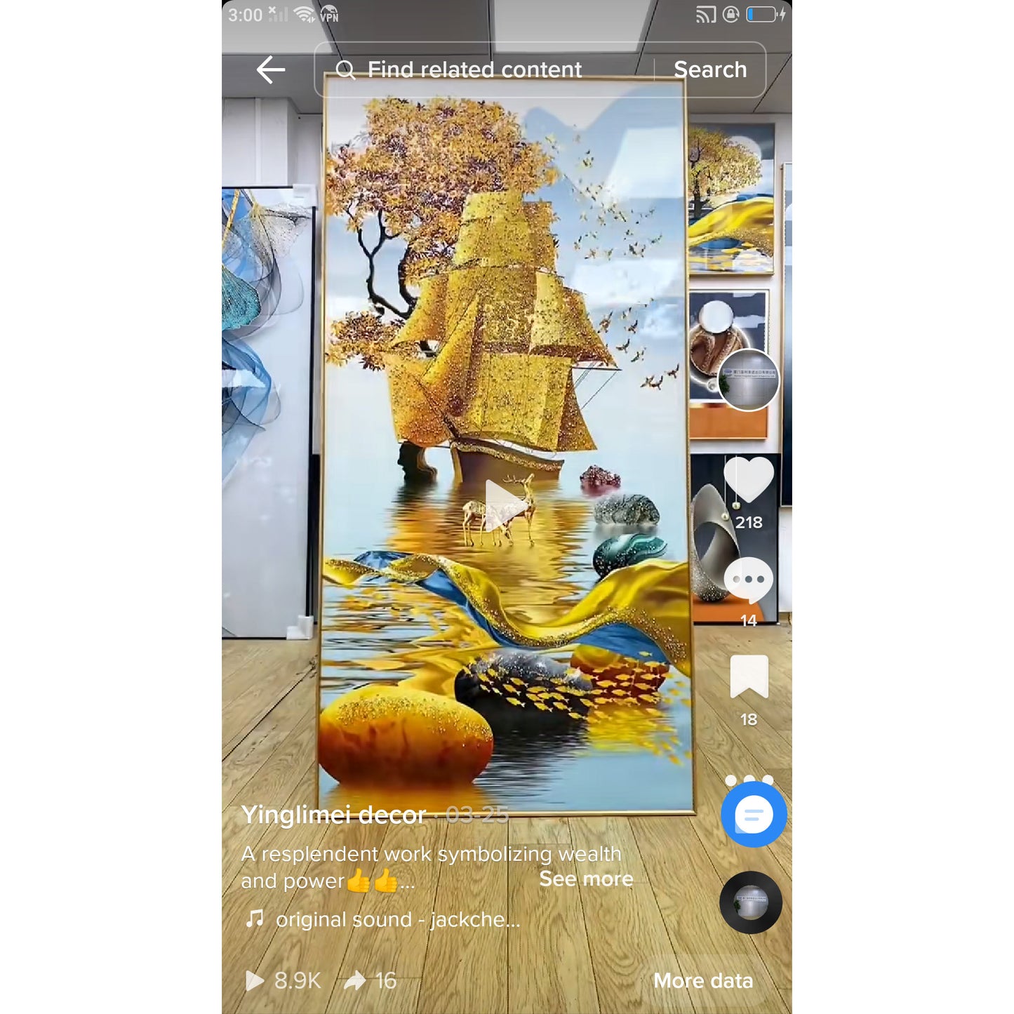 Decorative painting of money tree full of gold wallpainting art.