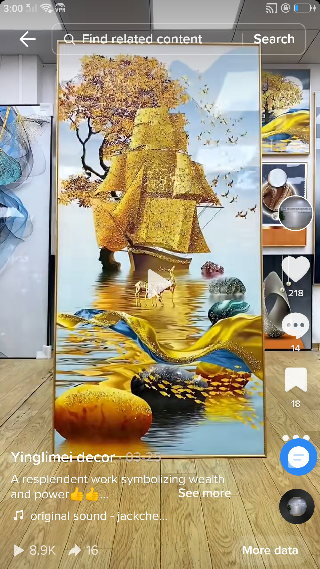 Decorative painting of money tree full of gold wallpaintings.