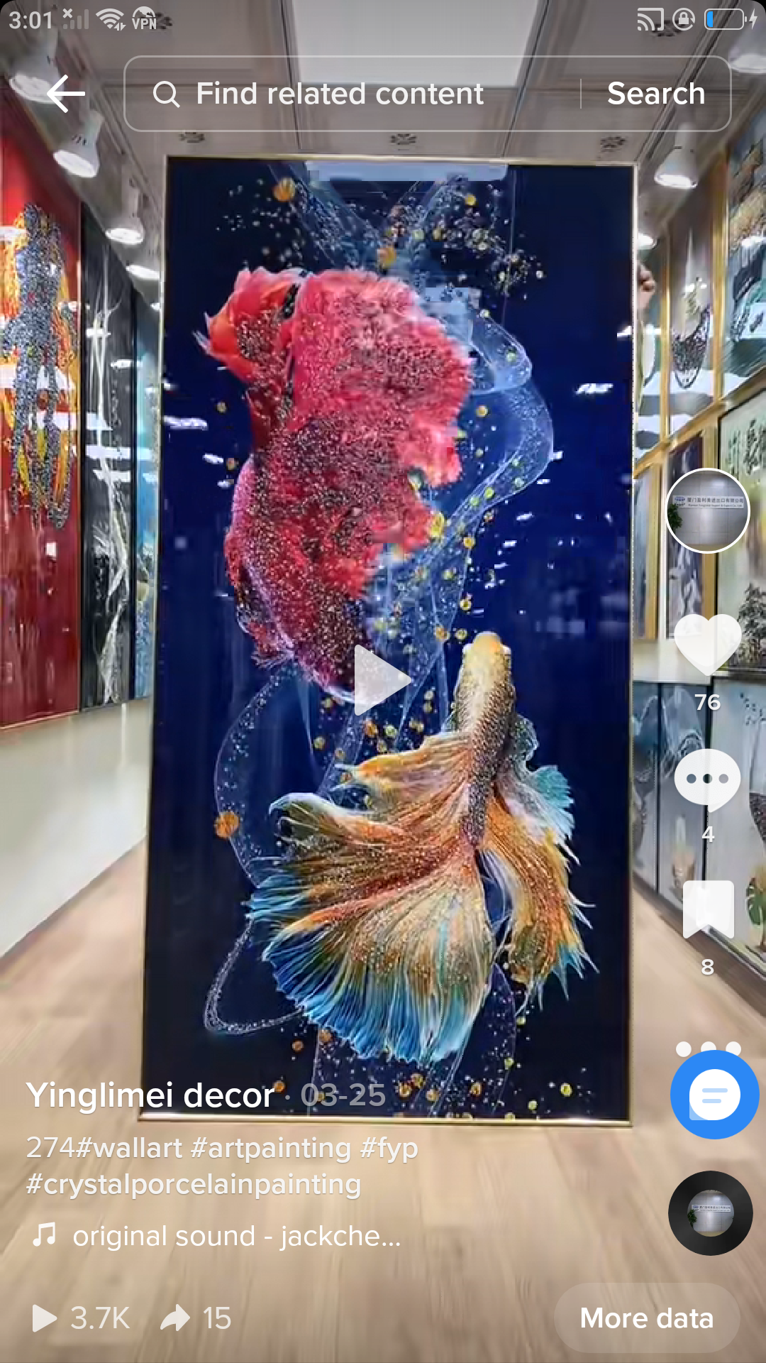 Light luxury lucky koi decorative paintingart.