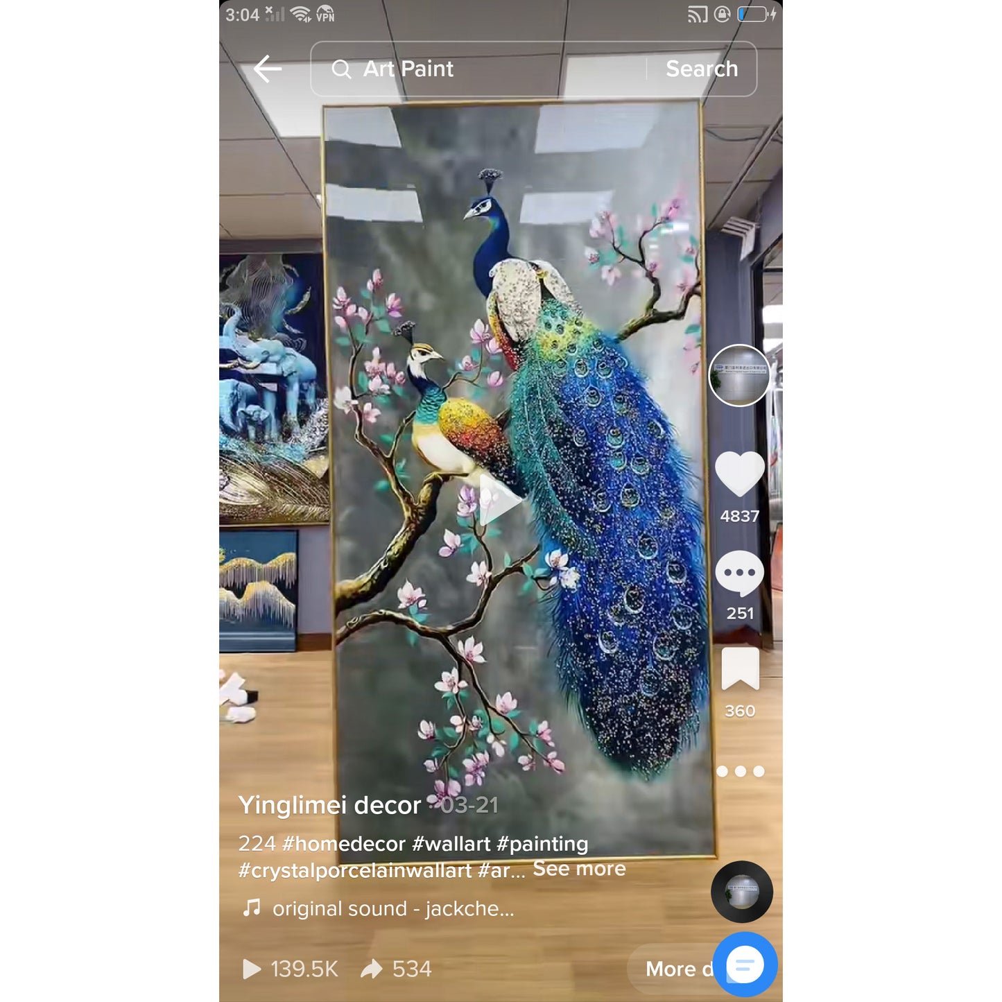 Sky Peacock wall painting and home decoration.