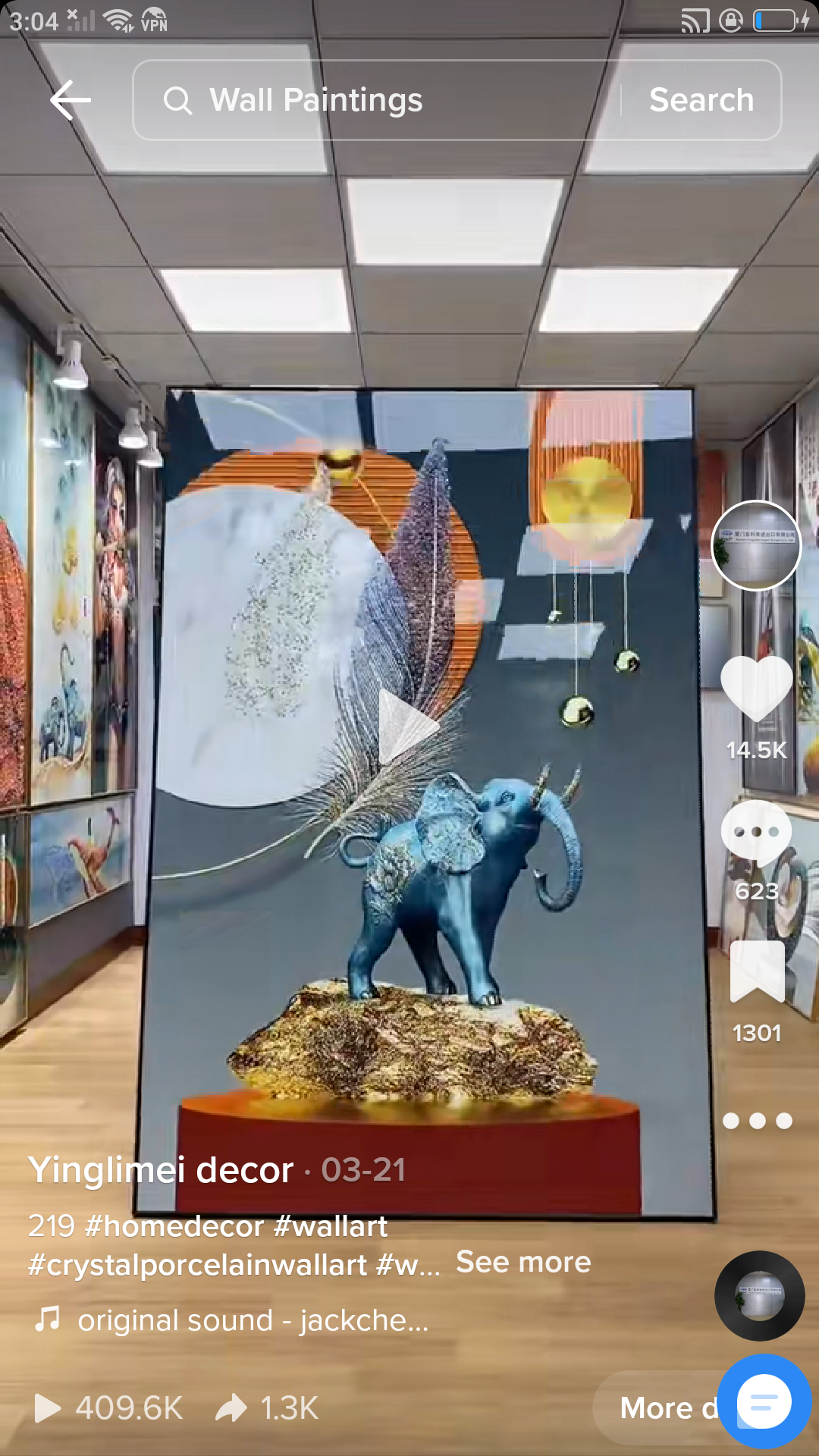 Nordic Elephant Animal Crystal Porcelain Wall Hanging Picture wallart.