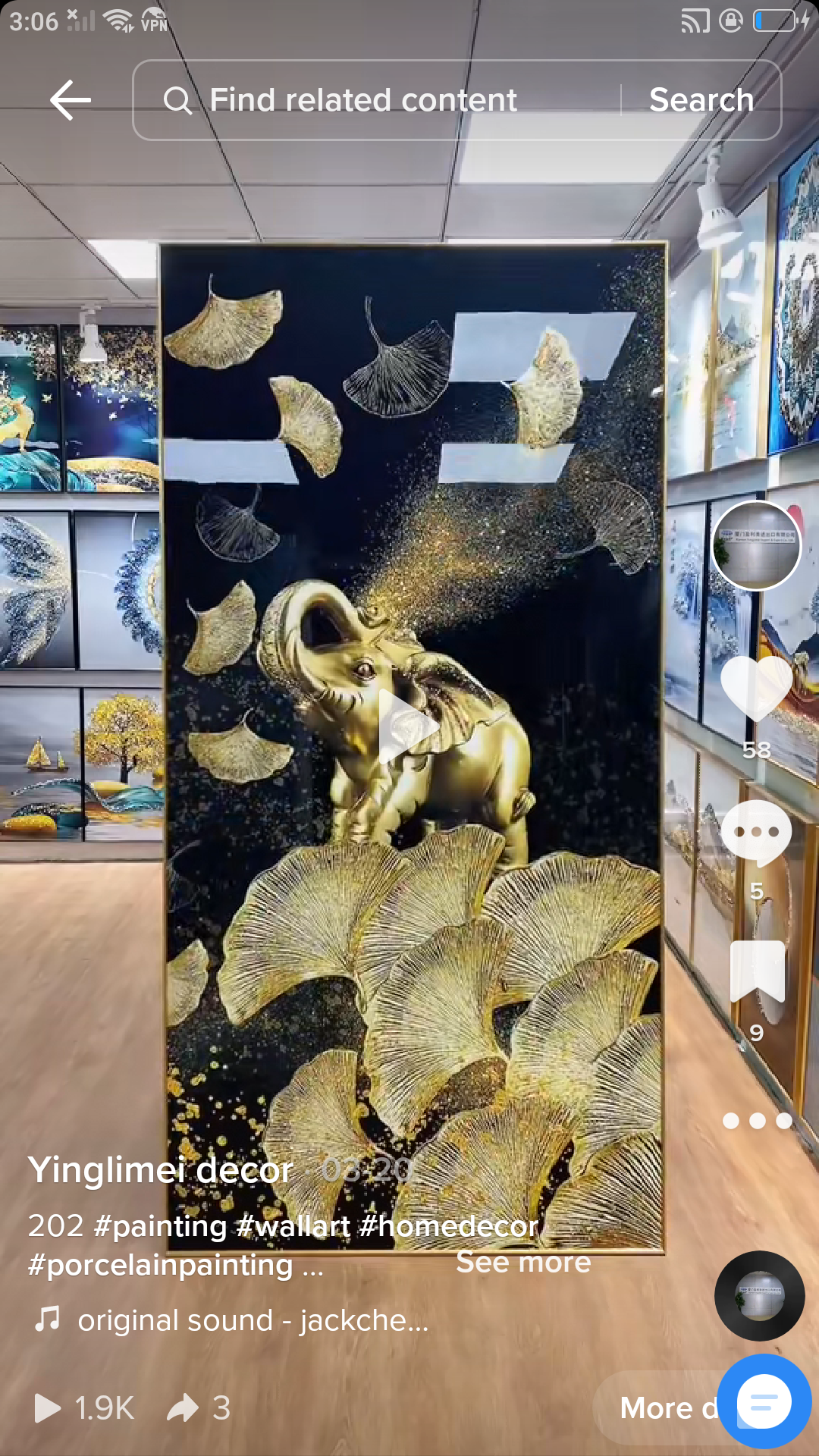 Nordic Elephant Animal Crystal Porcelain Wall Hanging Picture wallart.